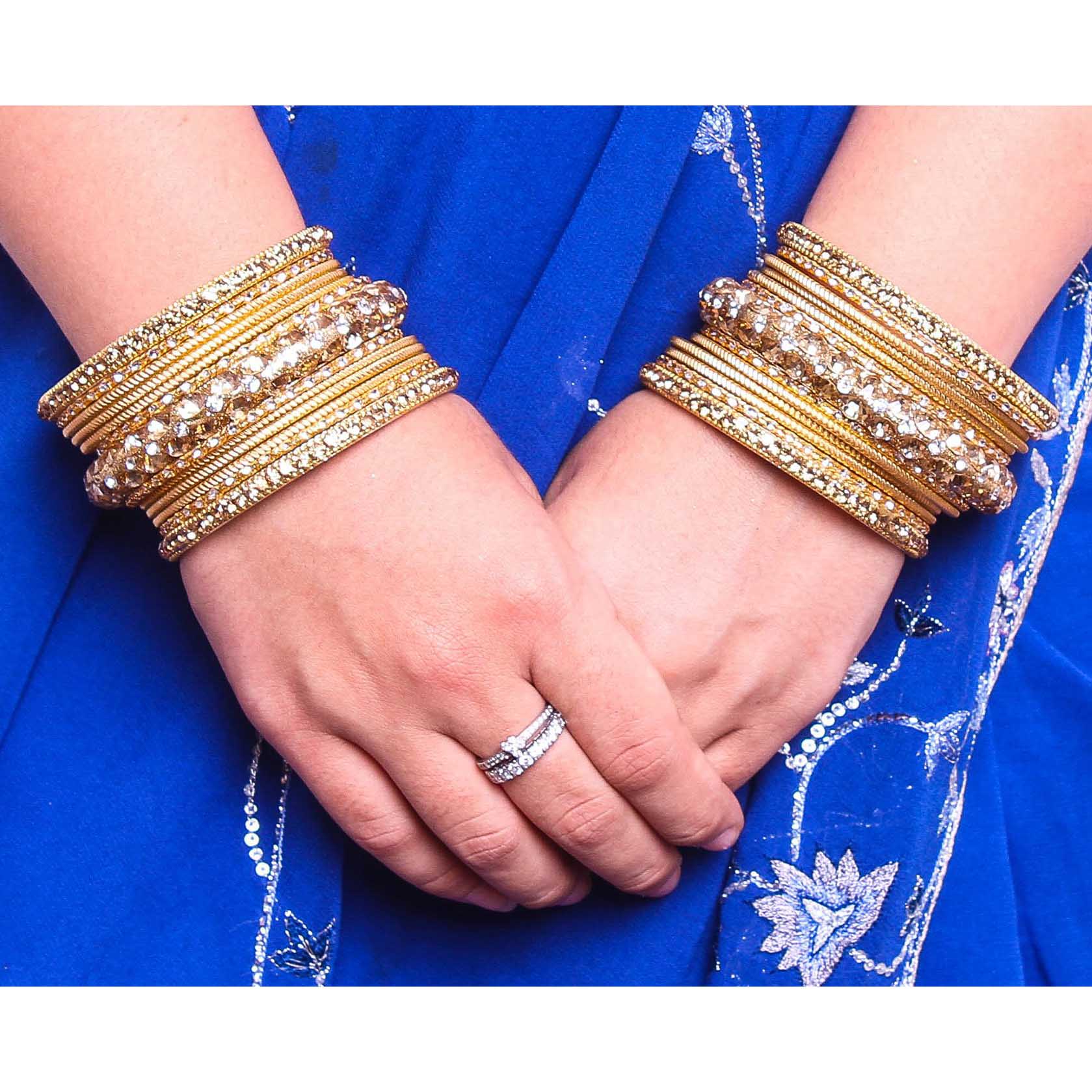 Traditional Shining Bangle Set For Women With Lac And Golden Stone - Image 10