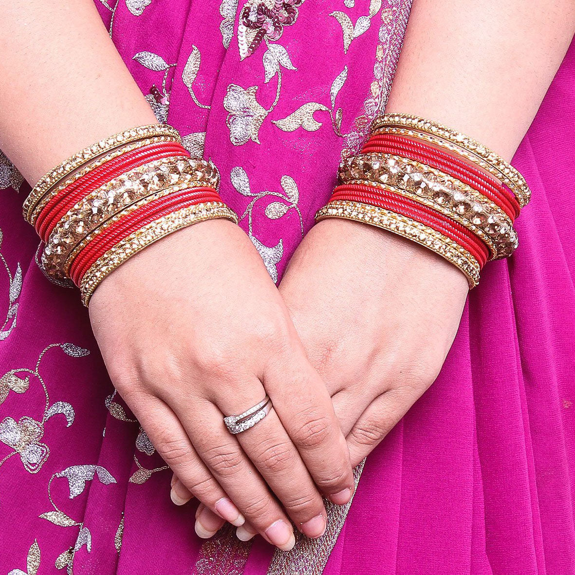 Traditional Shining Bangle Set For Women With Lac And Golden Stone - Image 2
