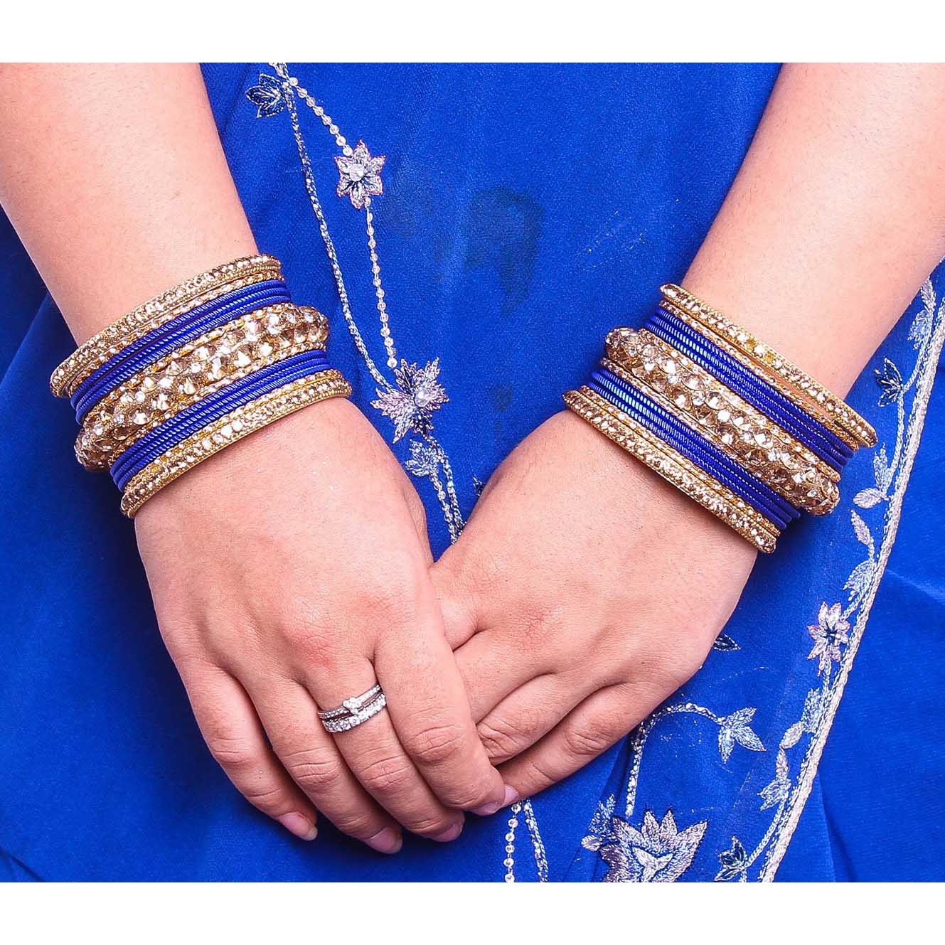 Traditional Shining Bangle Set For Women With Lac And Golden Stone - Image 6