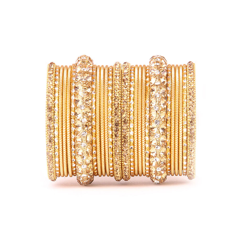 Traditional Shining Bangle Set For Women With Lac And Golden Stone - Image 9