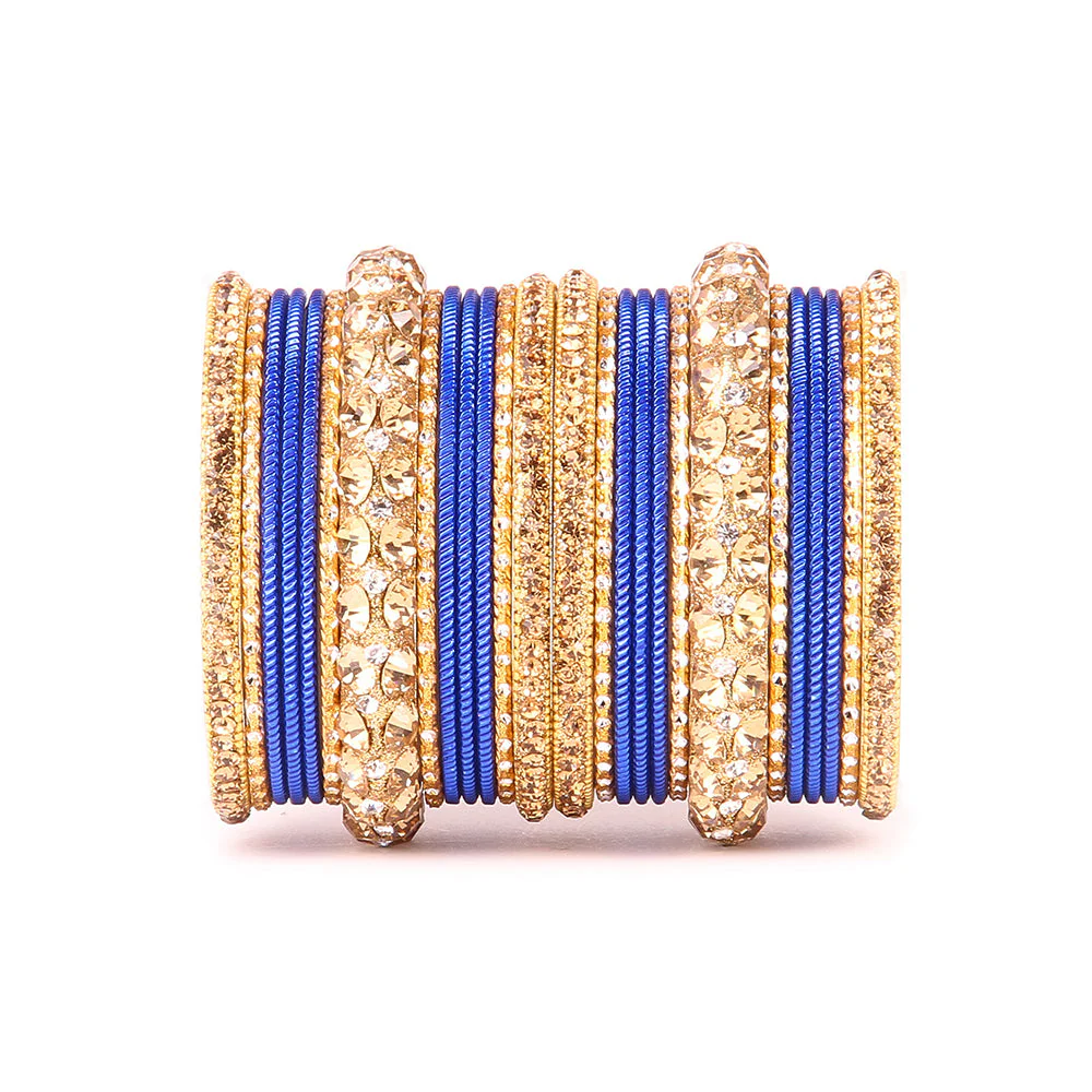 Traditional Shining Bangle Set For Women With Lac And Golden Stone - Image 3