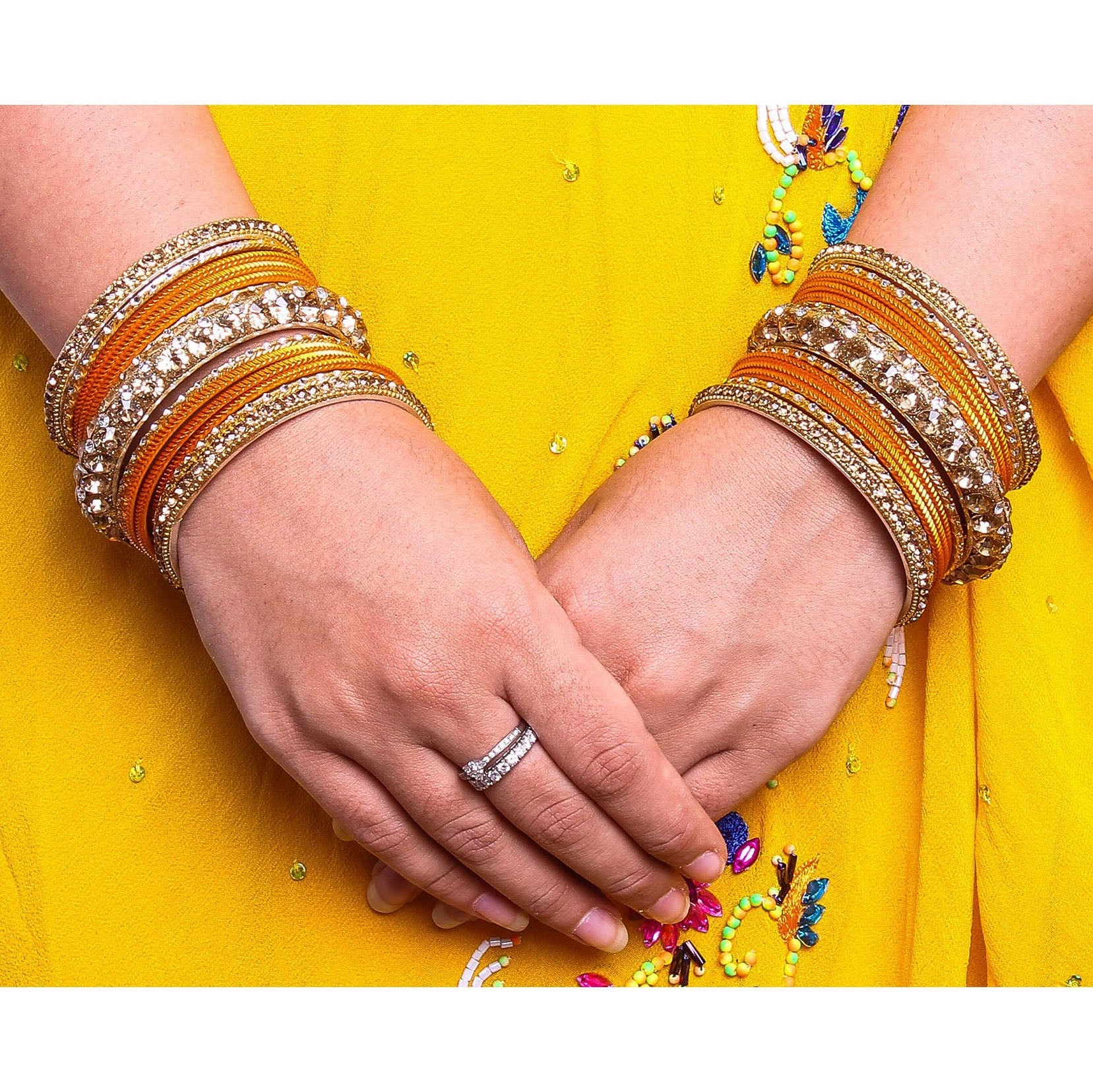 Traditional Shining Bangle Set For Women With Lac And Golden Stone - Image 6