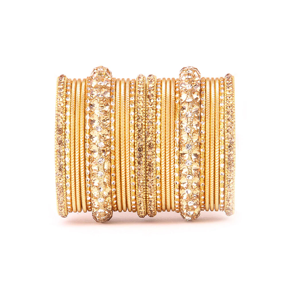 Traditional Shining Bangle Set For Women With Lac And Golden Stone - Image 9