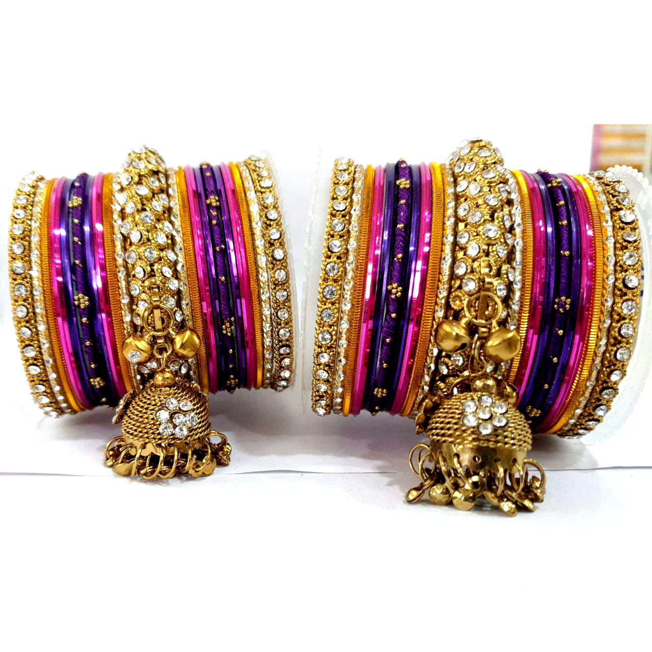 Traditional Shining Jhumki Bangle Set For Two Hands - Image 24