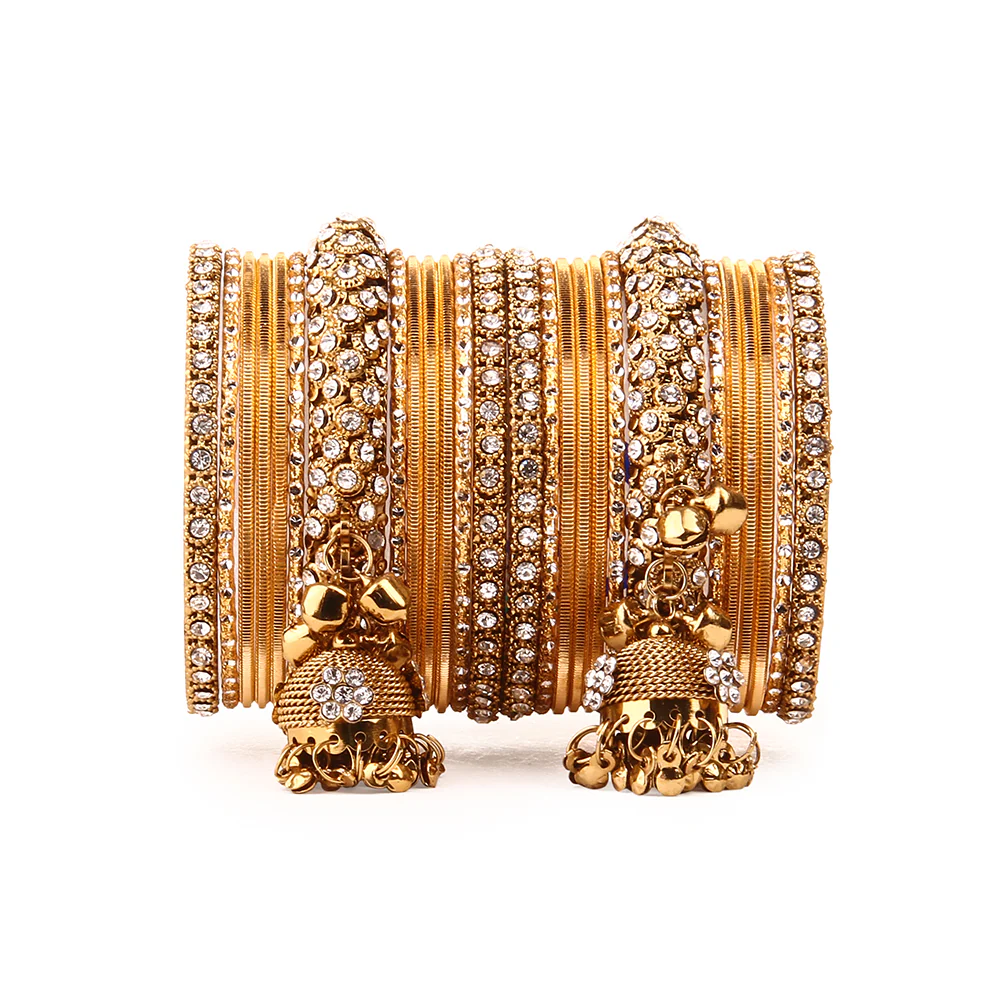 Traditional Shining Jhumki Bangle Set For Two Hands - Image 10