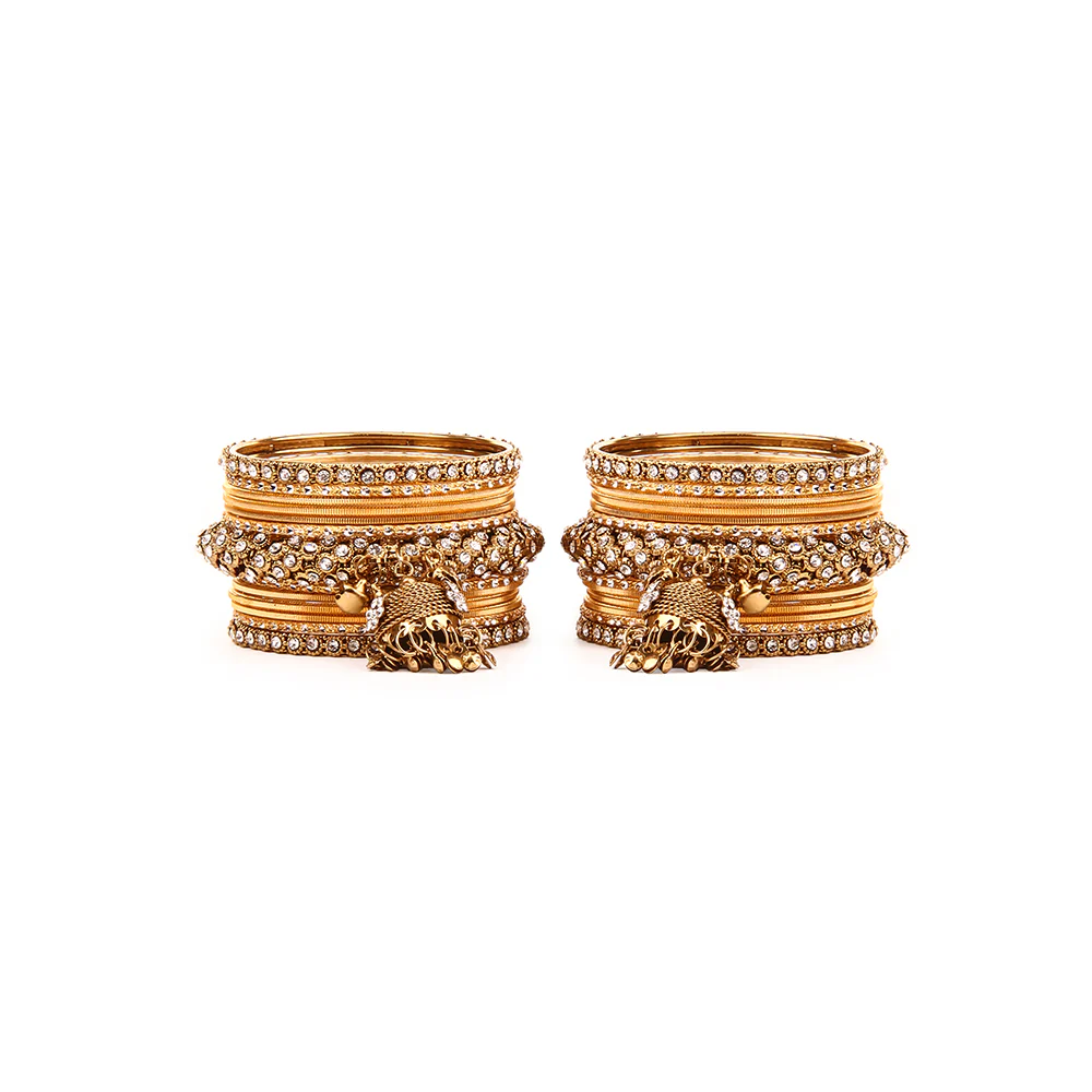 Traditional Shining Jhumki Bangle Set For Two Hands - Image 11