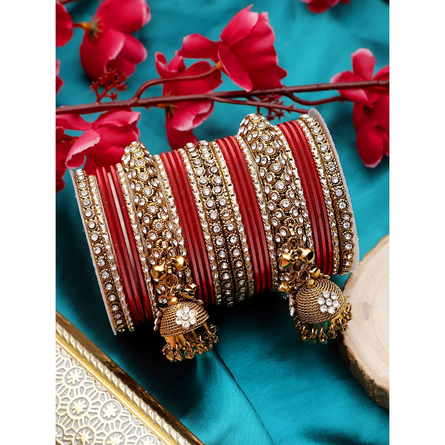 Traditional Shining Jhumki Bangle Set For Two Hands - Image 3