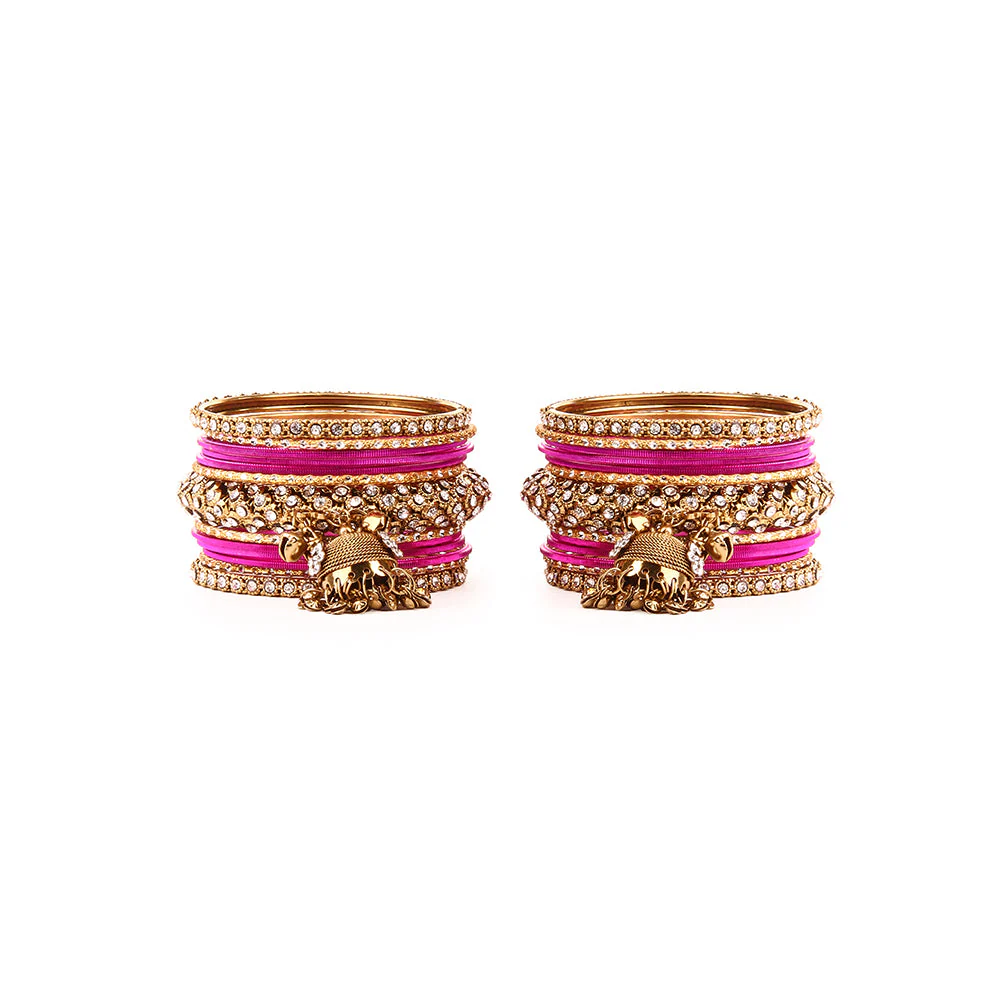 Traditional Shining Jhumki Bangle Set For Two Hands - Image 9
