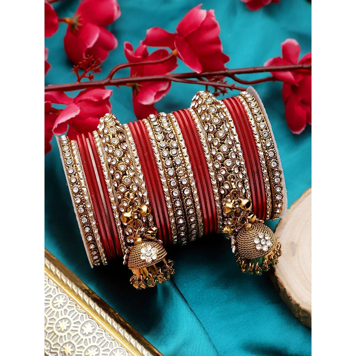 Traditional Shining Jhumki Bangle Set For Two Hands - Image 6