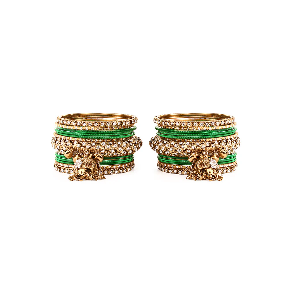 Traditional Shining Jhumki Bangle Set For Two Hands - Image 9