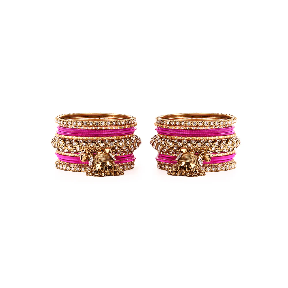 Traditional Shining Jhumki Bangle Set For Two Hands - Image 9