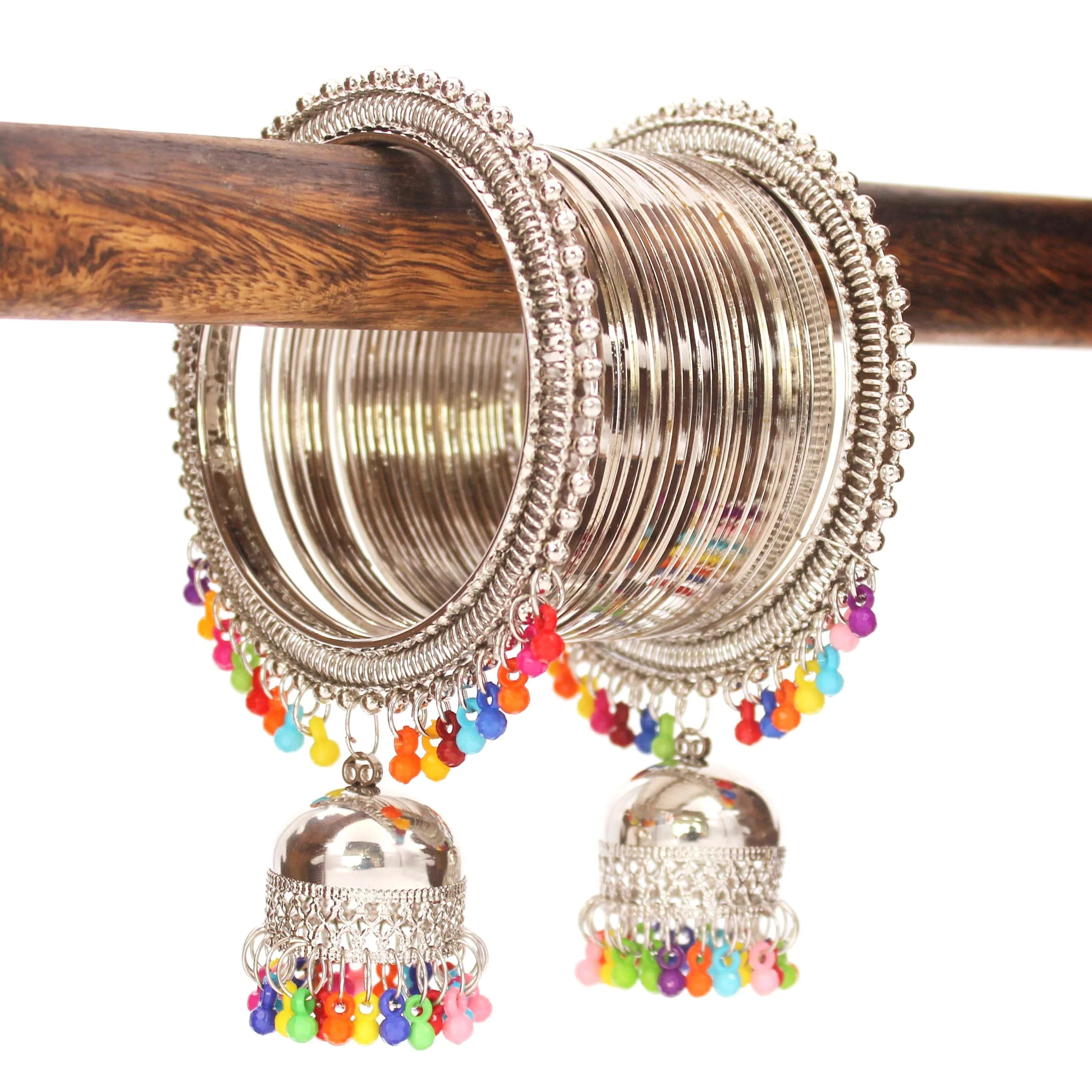 Traditional Shining Silver Jhumki Set - Image 2