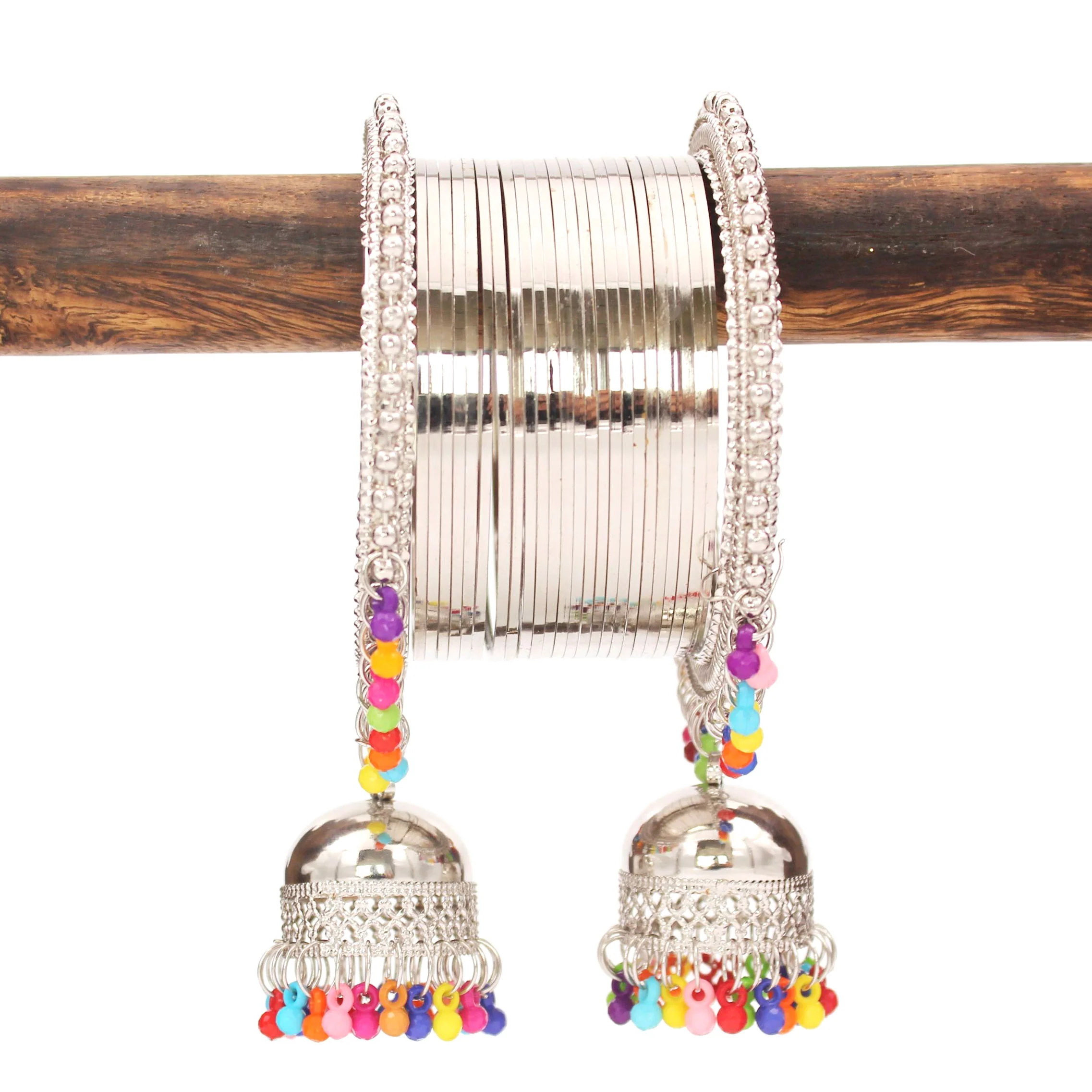 Traditional Shining Silver Jhumki Set - Image 3