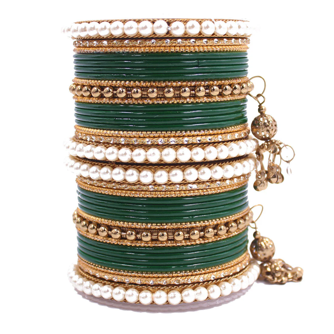 Traditional Solid Coloured Bangle Set with Pearl and Jhumki by Leshya - Image 17