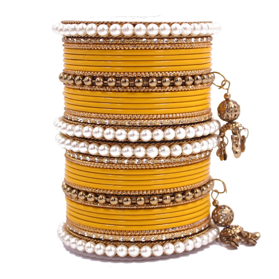 Traditional Solid Coloured Bangle Set with Pearl and Jhumki by Leshya - Image 11