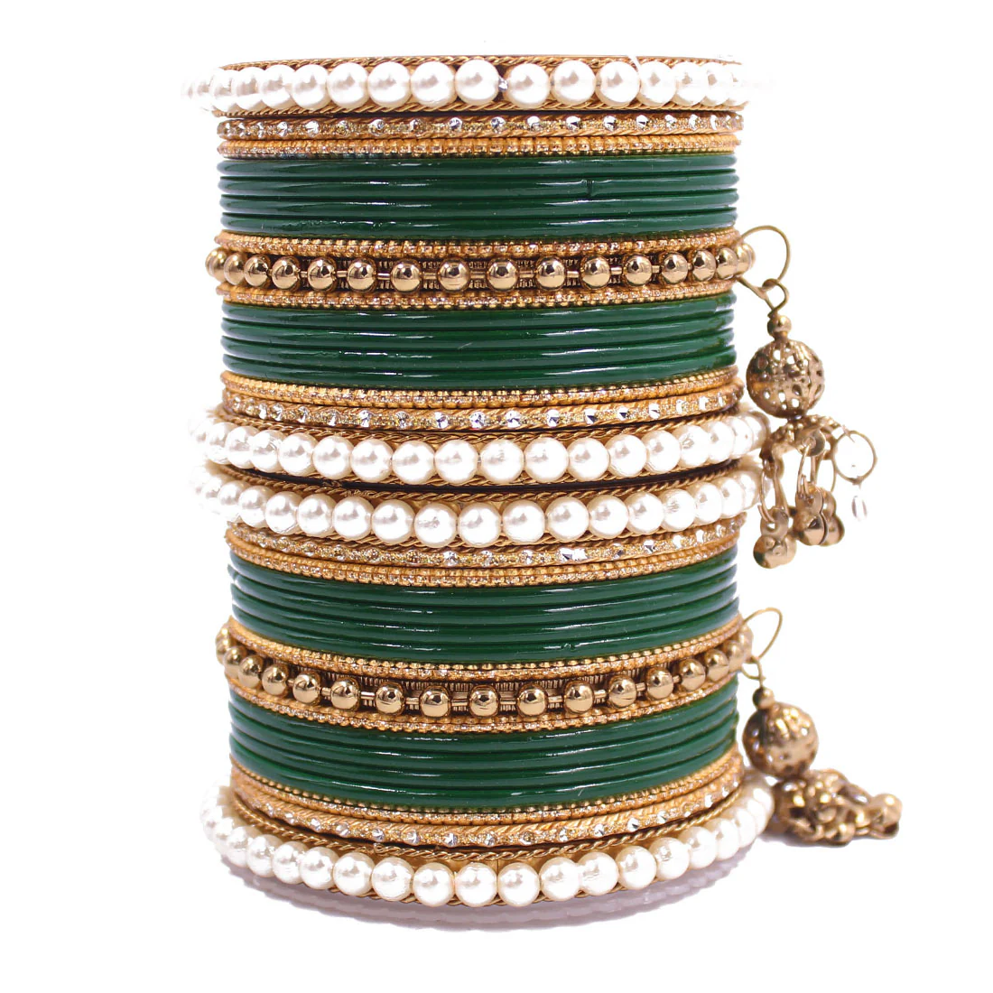 Traditional Solid Coloured Bangle Set with Pearl and Jhumki by Leshya - Image 15