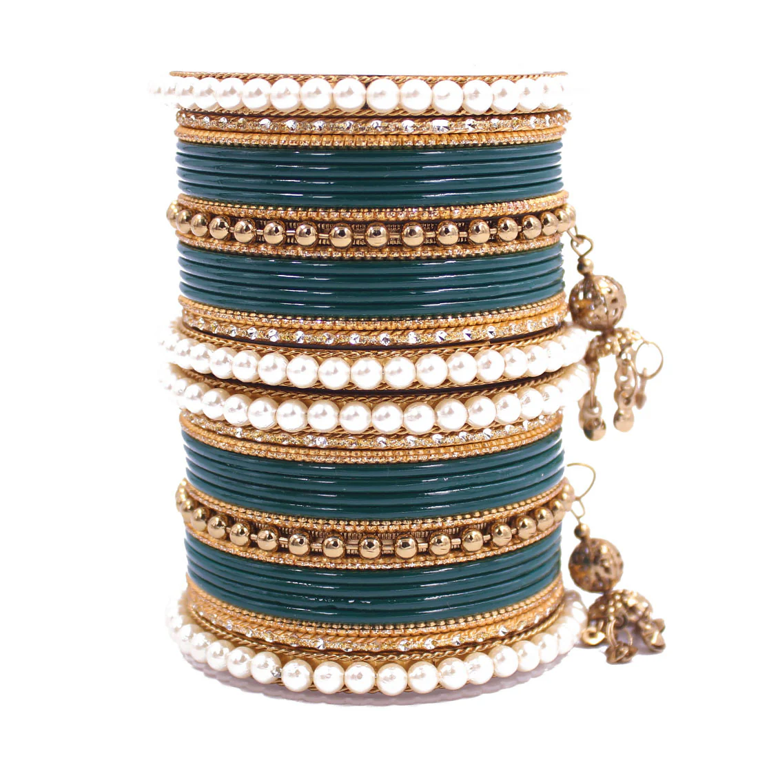 Traditional Solid Coloured Bangle Set with Pearl and Jhumki by Leshya - Image 19