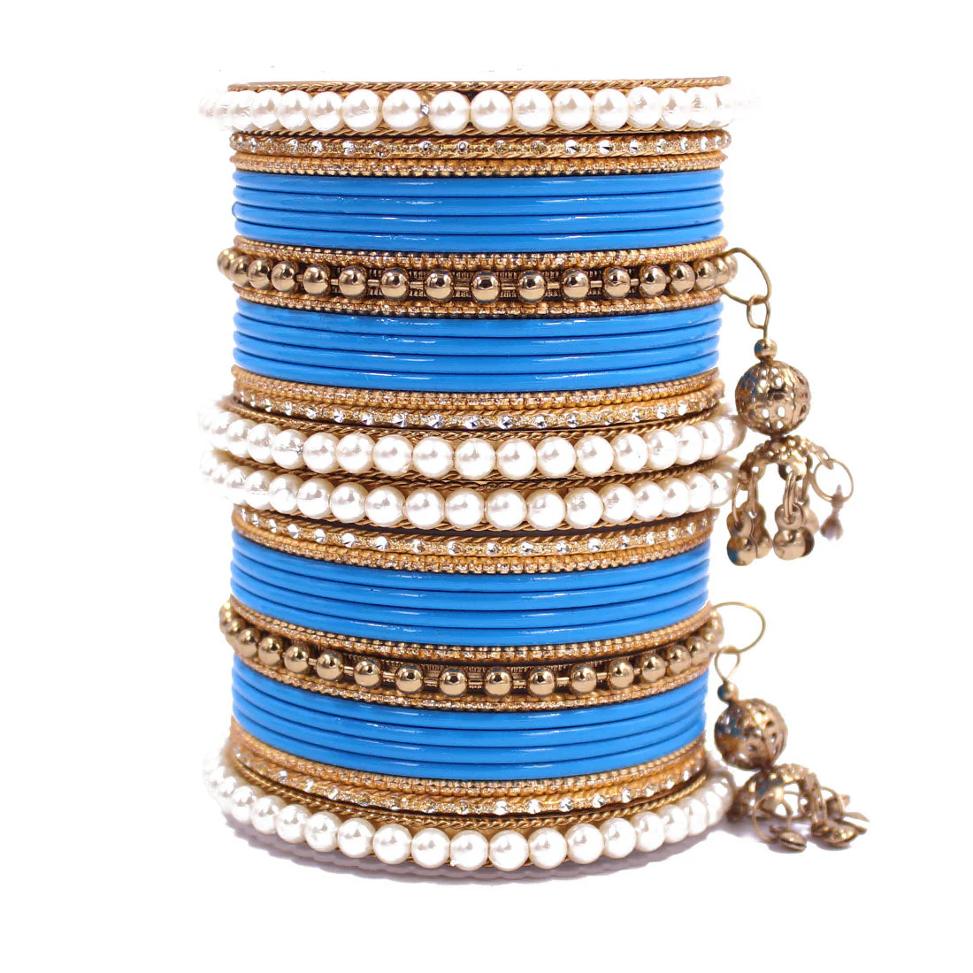Traditional Solid Coloured Bangle Set with Pearl and Jhumki by Leshya - Image 25