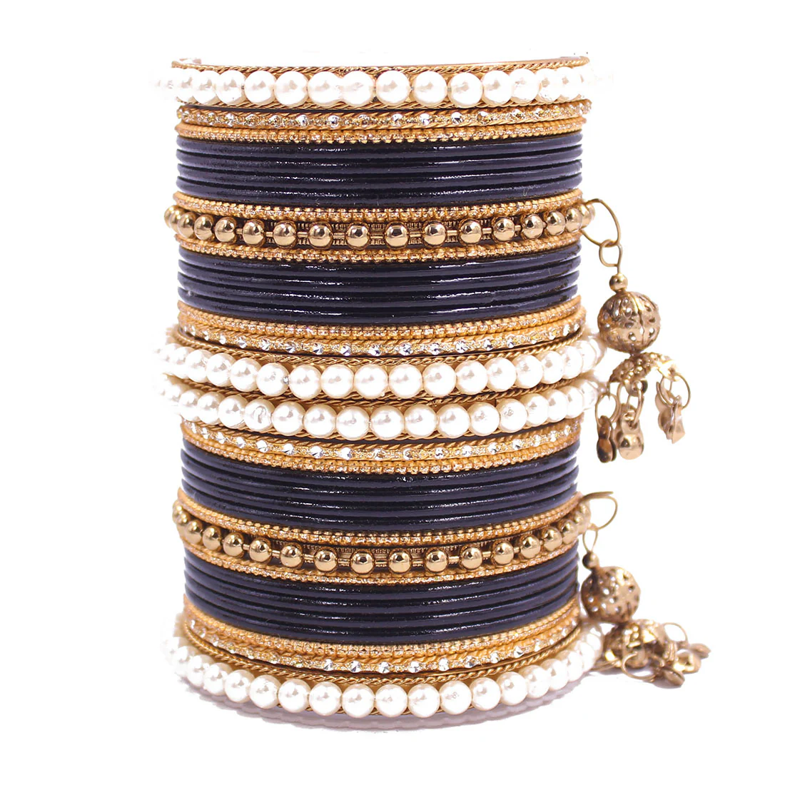 Traditional Solid Coloured Bangle Set with Pearl and Jhumki by Leshya - Image 21