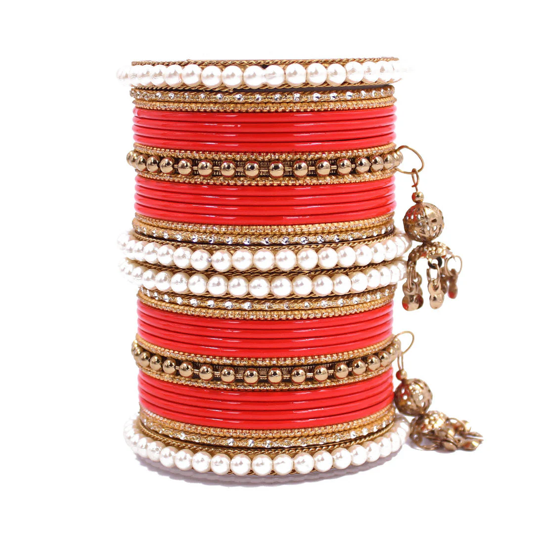 Traditional Solid Coloured Bangle Set with Pearl and Jhumki by Leshya - Image 21
