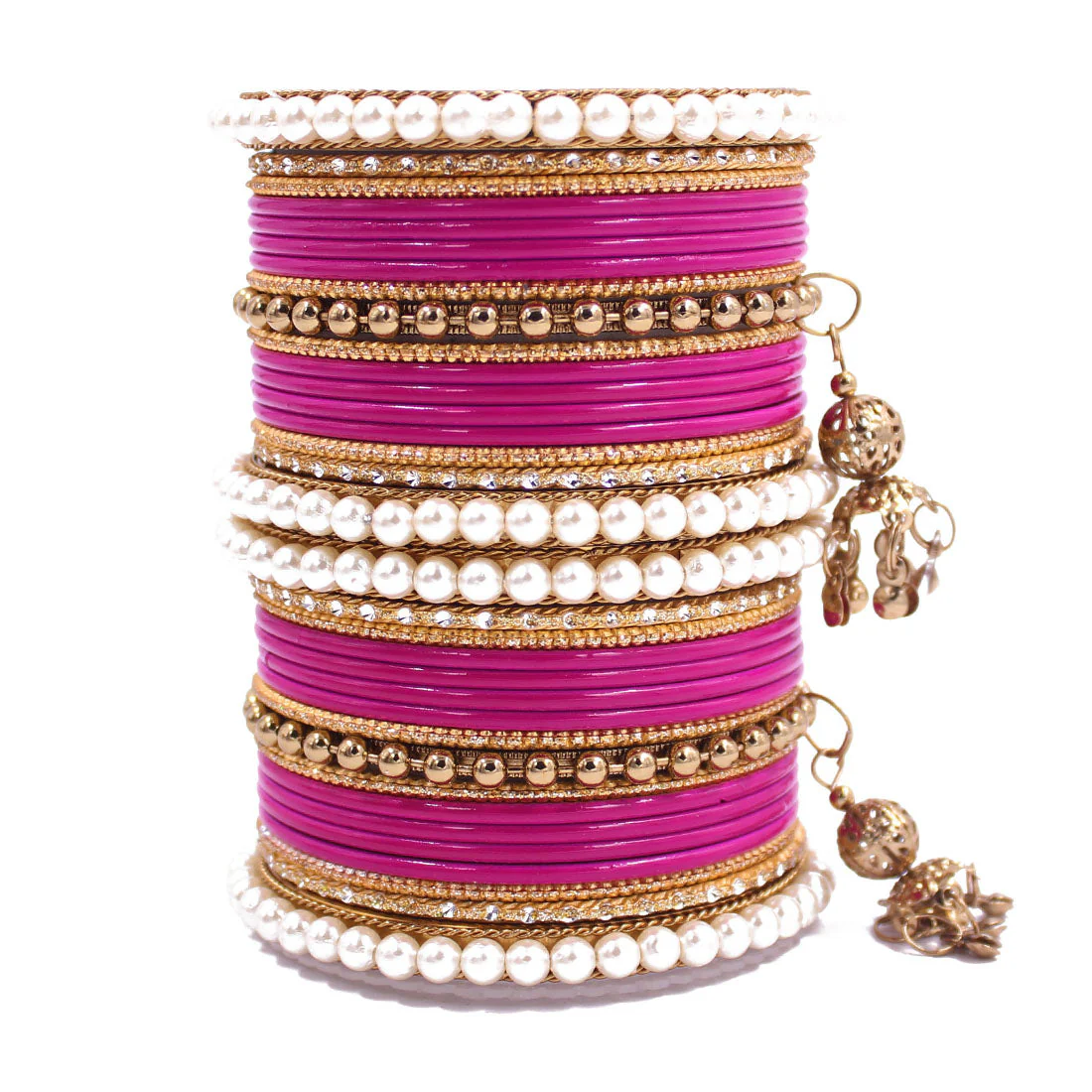 Traditional Solid Coloured Bangle Set with Pearl and Jhumki by Leshya - Image 23
