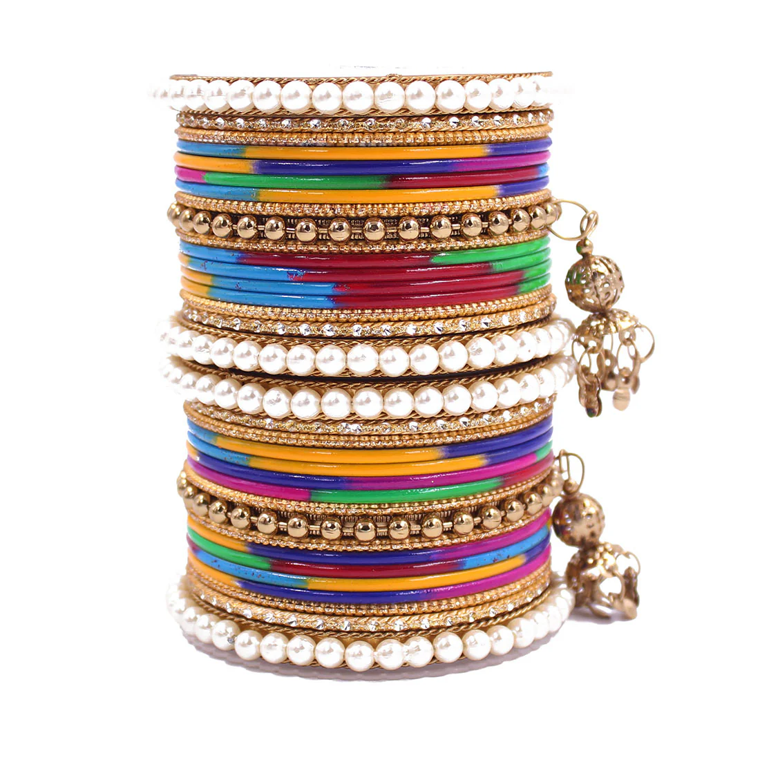 Traditional Solid Coloured Bangle Set with Pearl and Jhumki by Leshya - Image 3