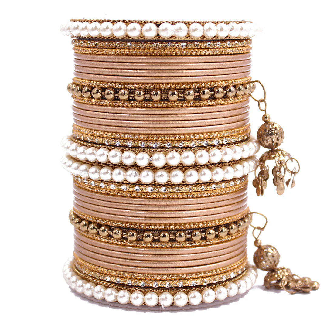 Traditional Solid Coloured Bangle Set with Pearl and Jhumki by Leshya - Image 2