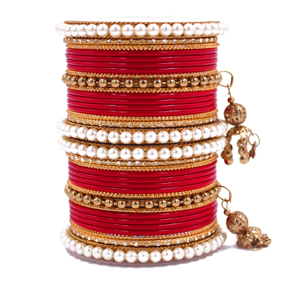 Traditional Solid Coloured Bangle Set with Pearl and Jhumki by Leshya - Image 7