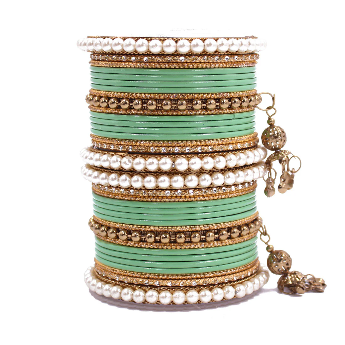 Traditional Solid Coloured Bangle Set with Pearl and Jhumki by Leshya - Image 9