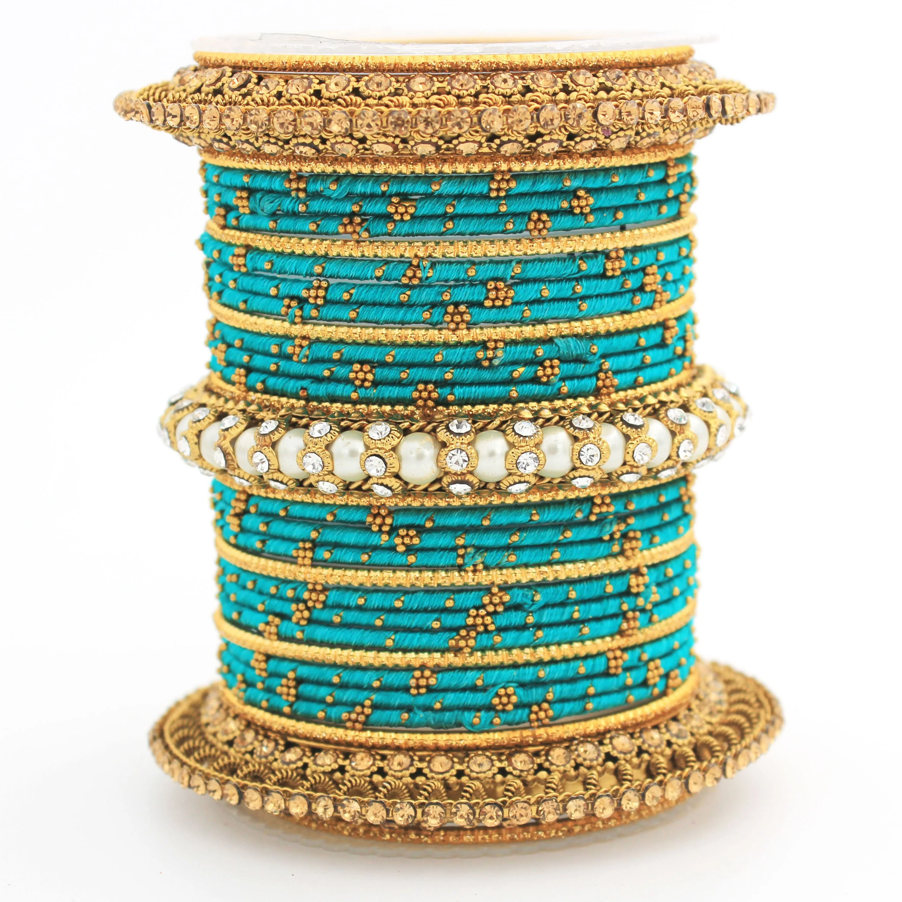 Traditional Thread bangle set with Pearl centre kada by Leshya - Image 32