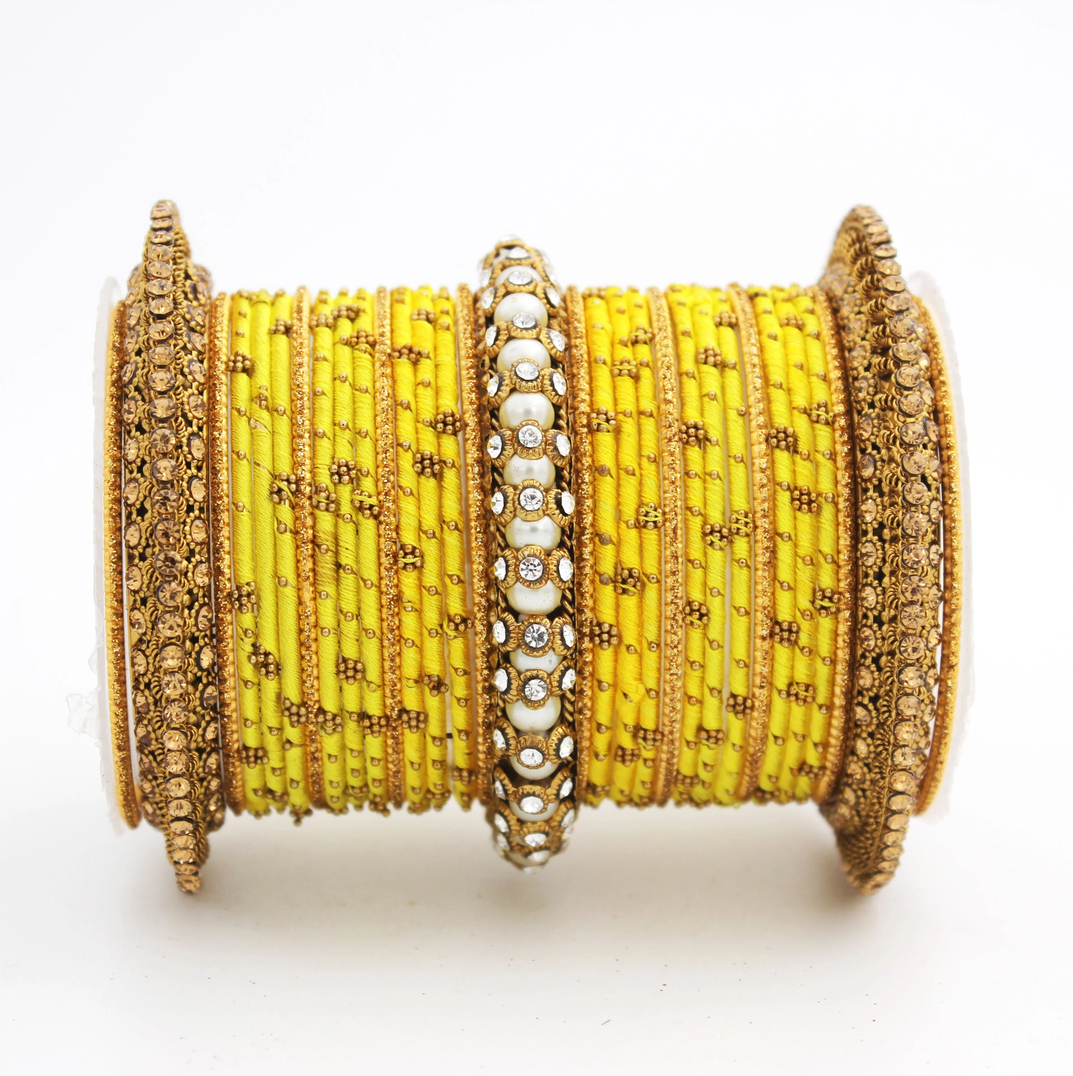 Traditional Thread bangle set with Pearl centre kada by Leshya - Image 34