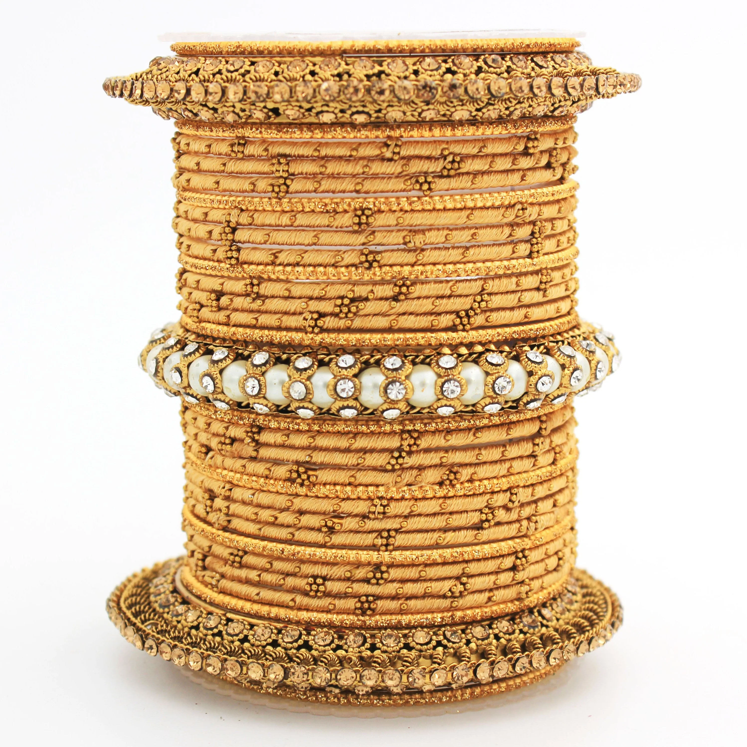 Traditional Thread bangle set with Pearl centre kada by Leshya - Image 31