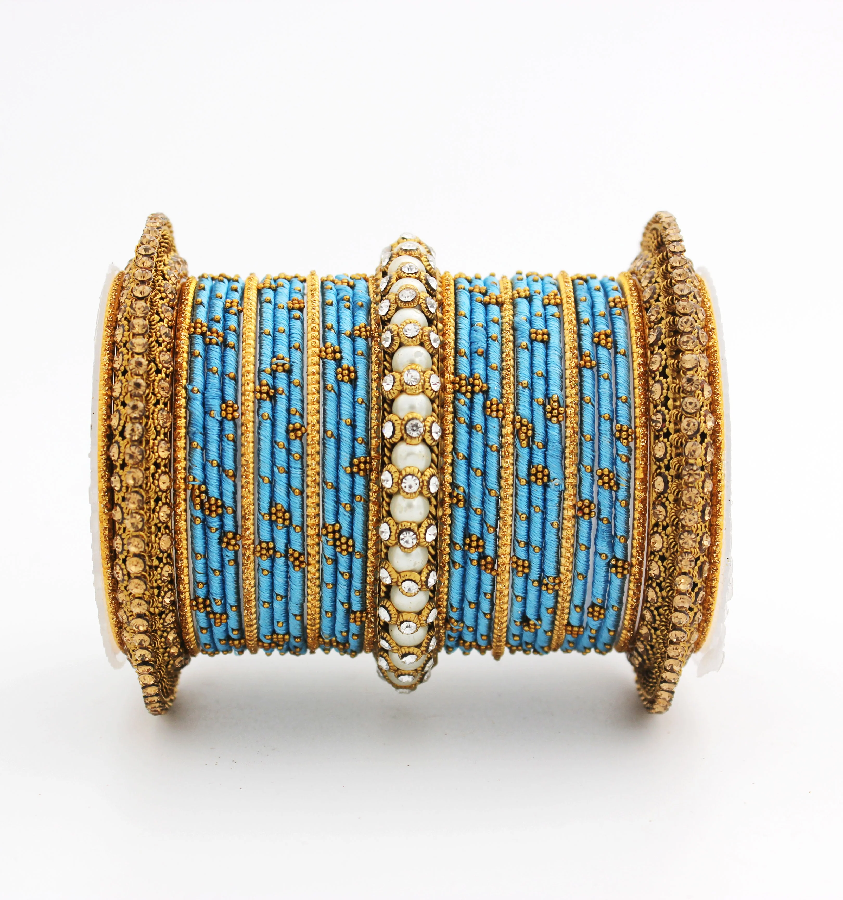 Traditional Thread bangle set with Pearl centre kada by Leshya - Image 28