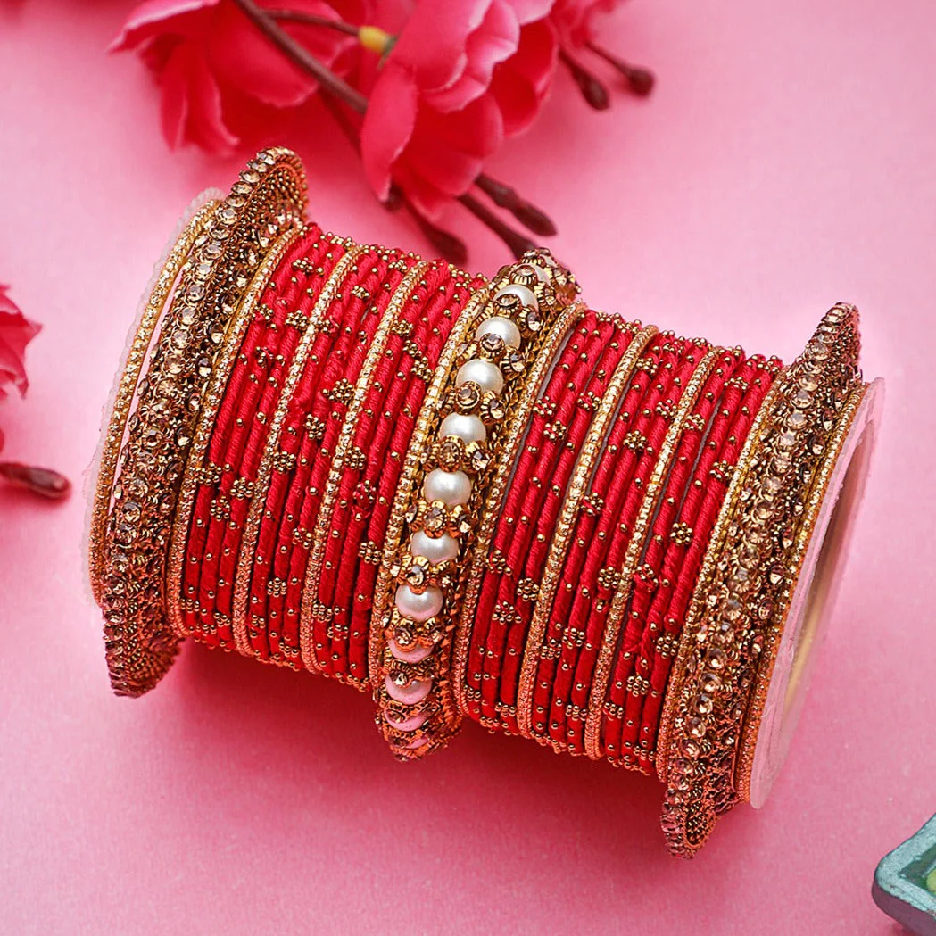 Traditional Thread bangle set with Pearl centre kada by Leshya - Image 5