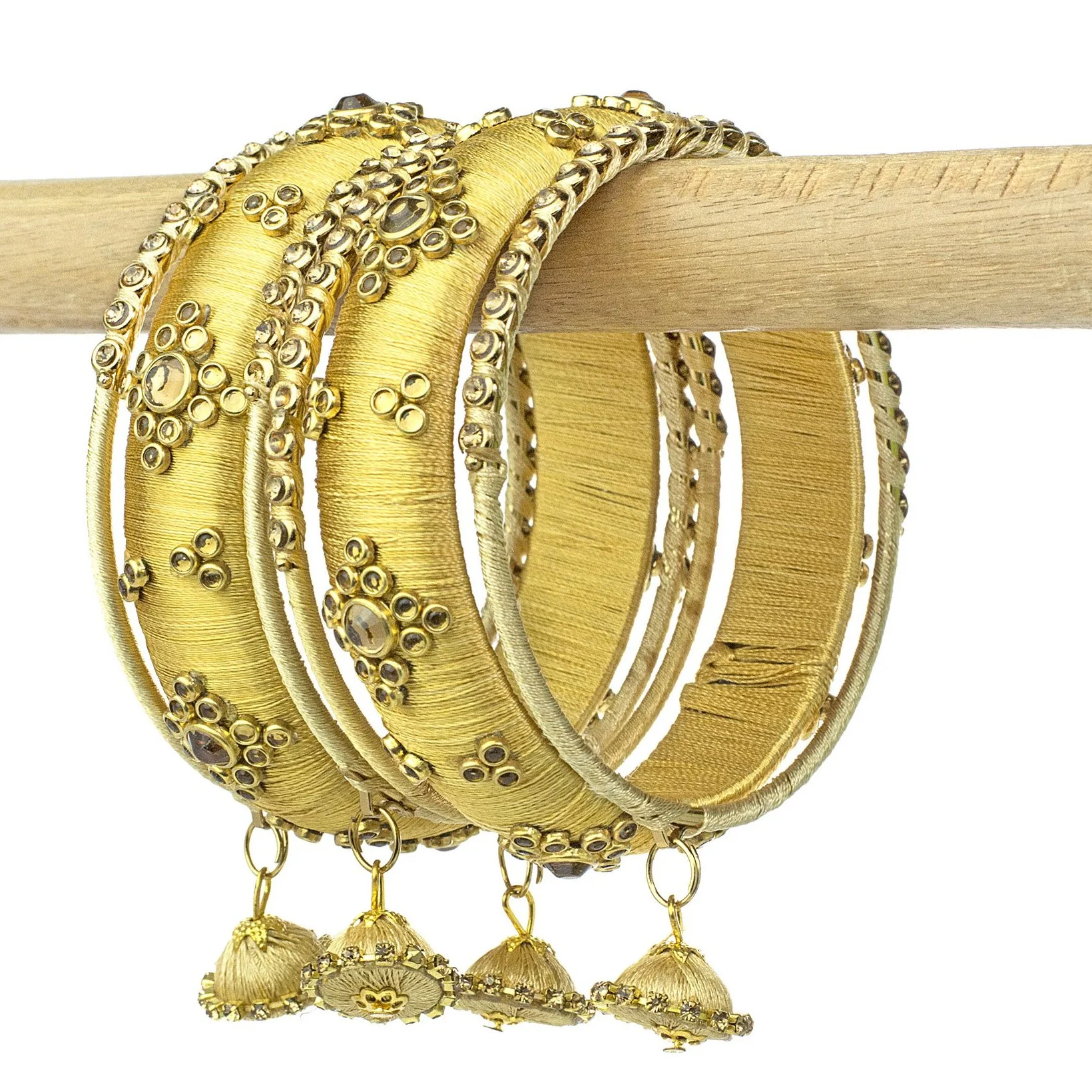 Traditional Thread Bracelet Set With Stones And Jhumki - Image 10