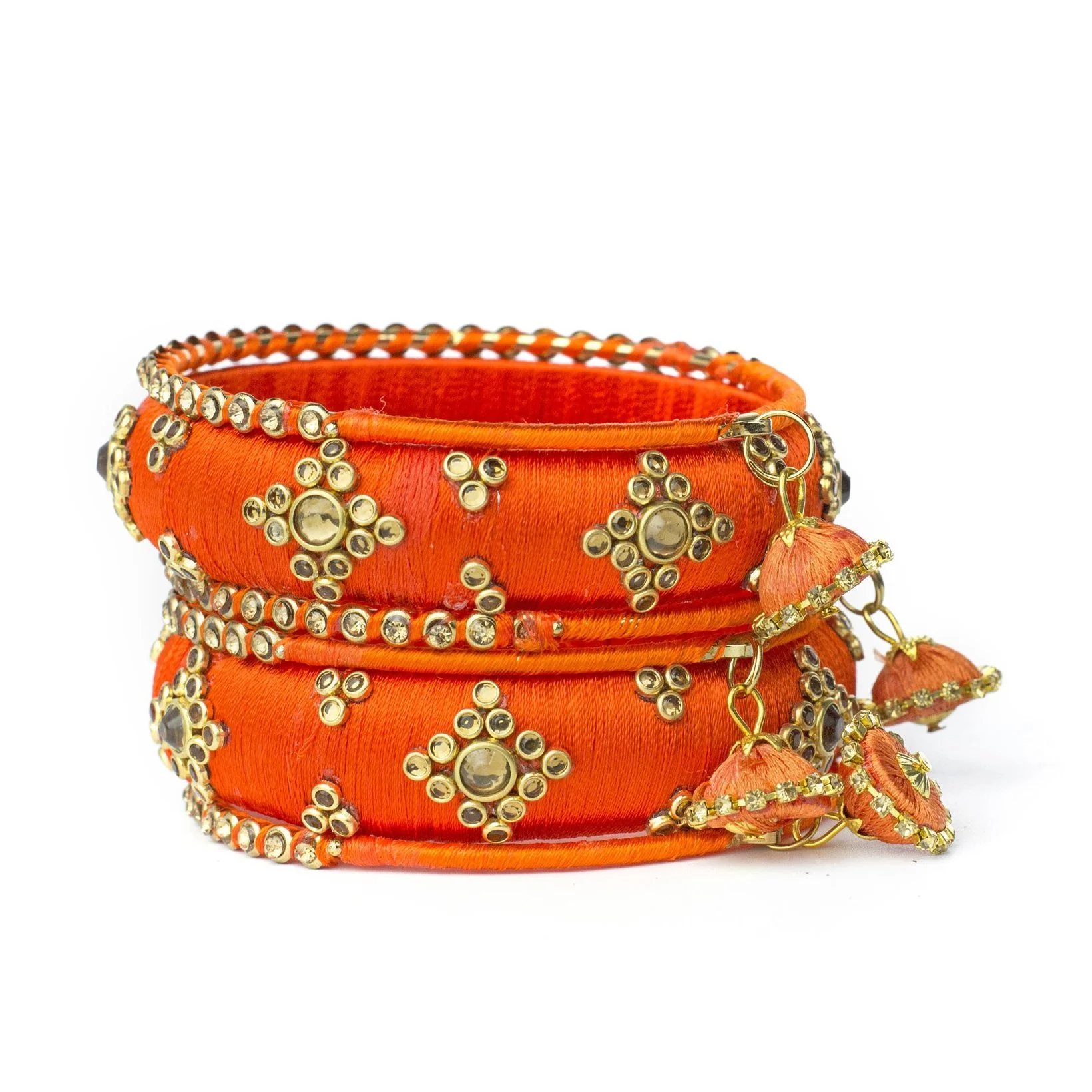 Traditional Thread Bracelet Set With Stones And Jhumki - Image 11