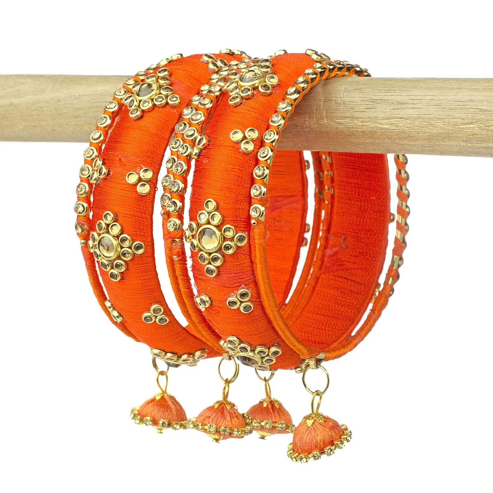 Traditional Thread Bracelet Set With Stones And Jhumki - Image 12