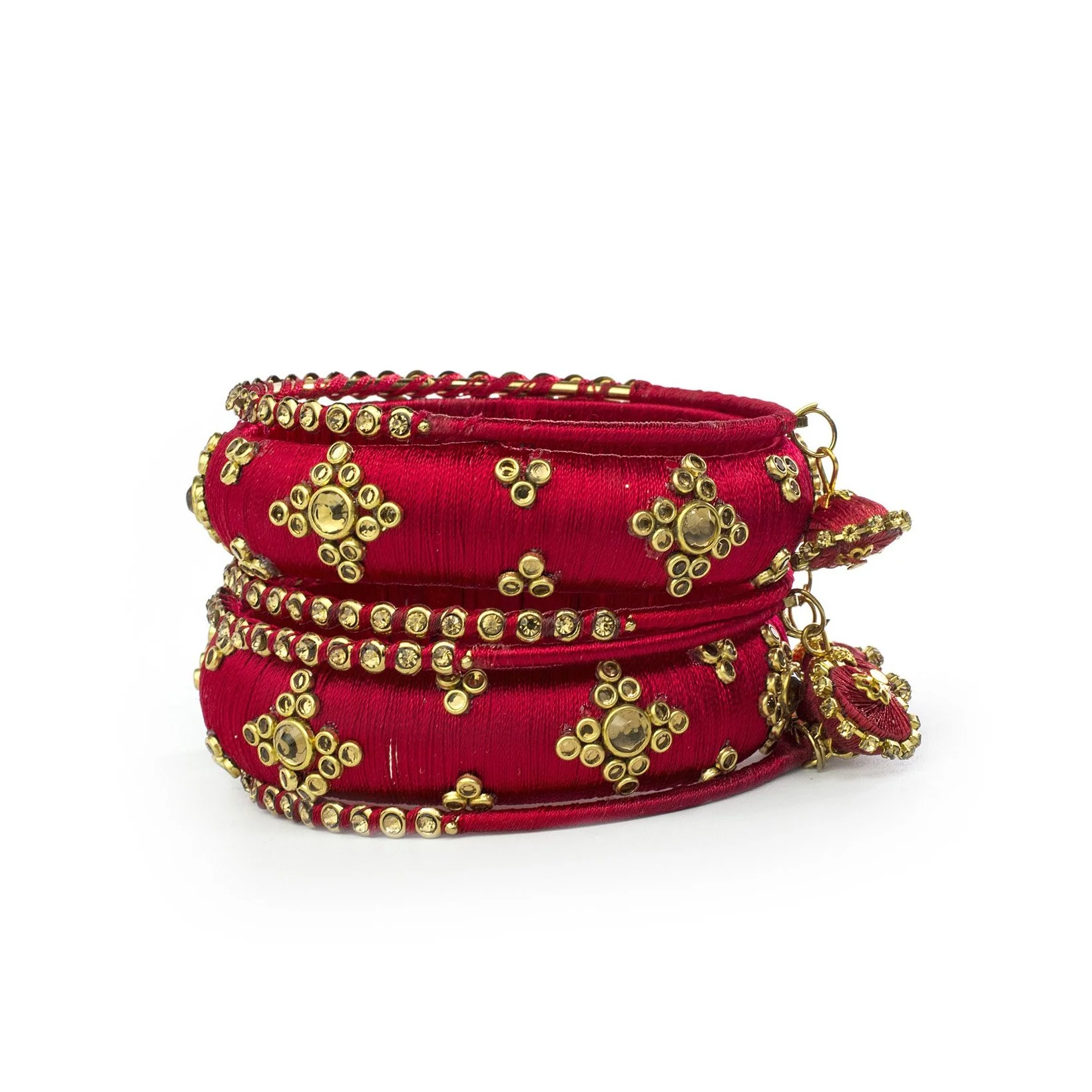 Traditional Thread Bracelet Set With Stones And Jhumki - Image 2