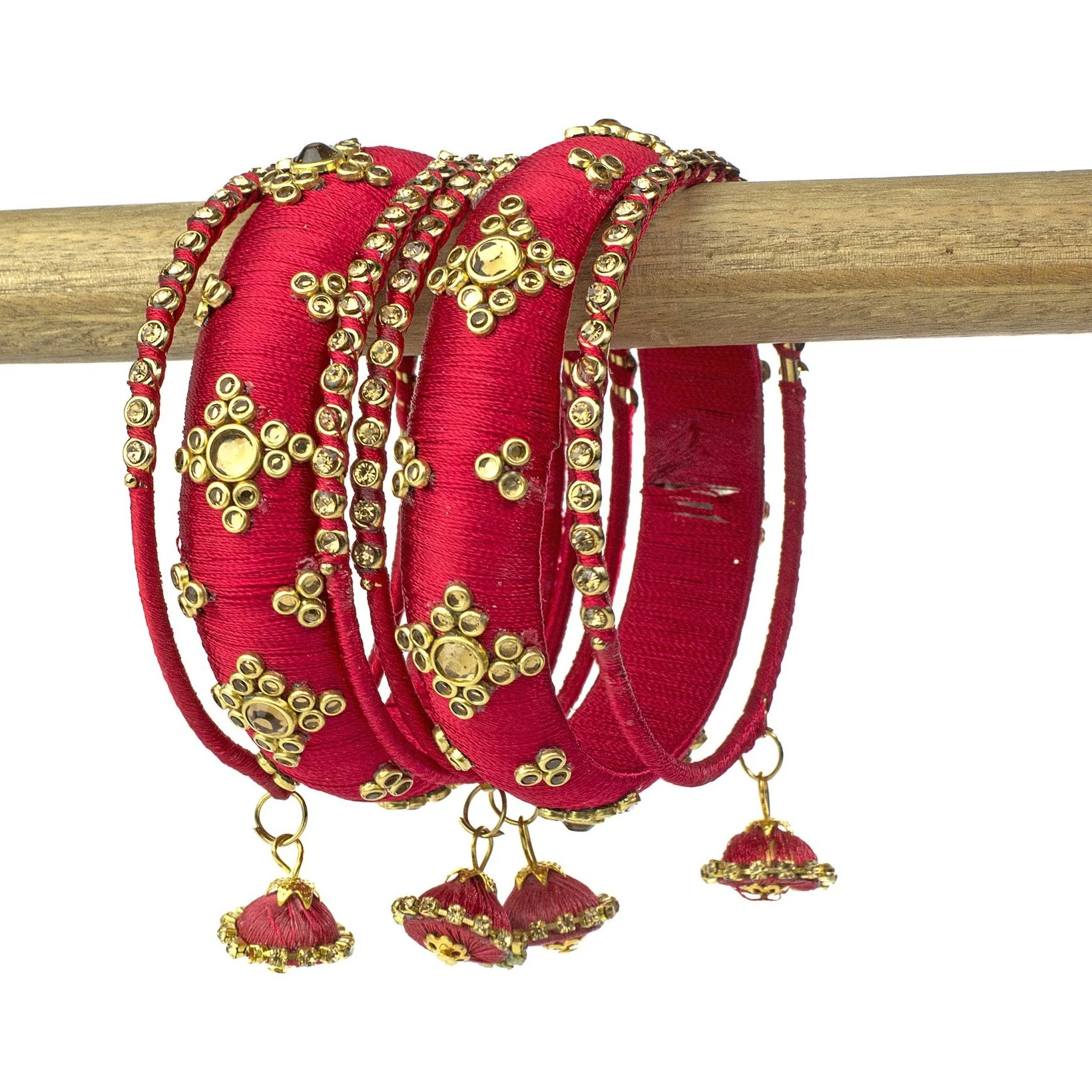 Traditional Thread Bracelet Set With Stones And Jhumki - Image 3