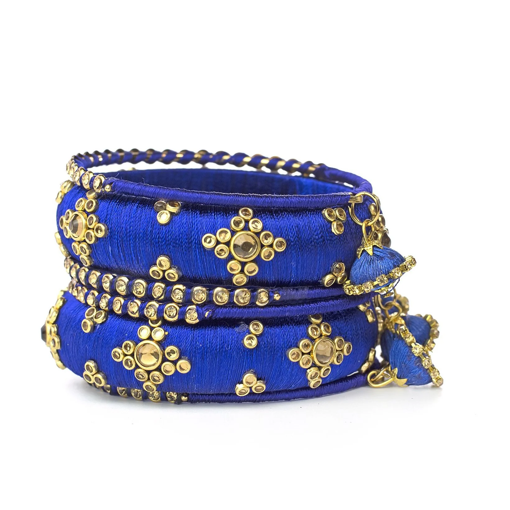 Traditional Thread Bracelet Set With Stones And Jhumki - Image 6