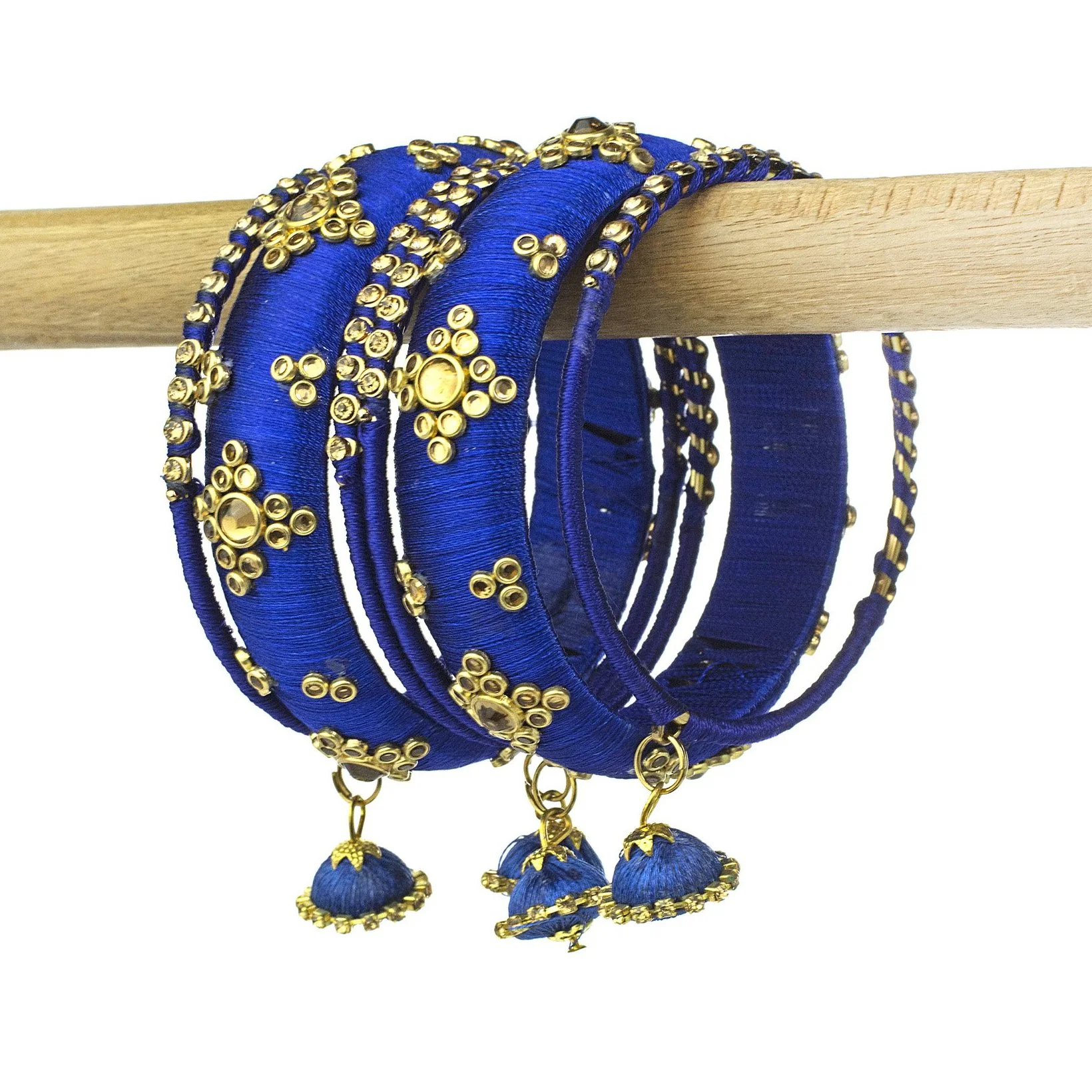 Traditional Thread Bracelet Set With Stones And Jhumki - Image 7