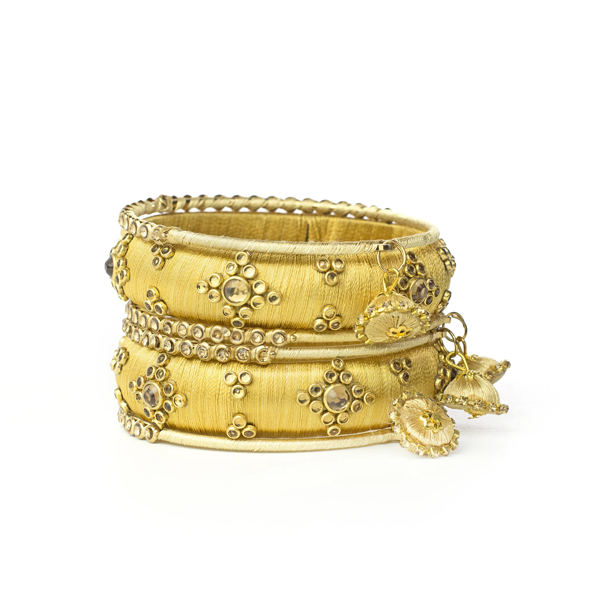 Traditional Thread Bracelet Set With Stones And Jhumki - Image 9