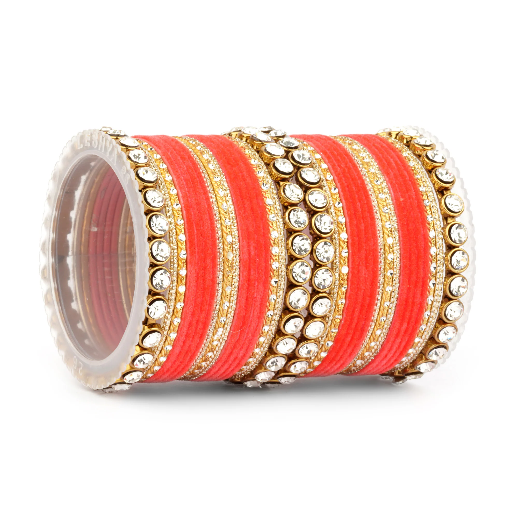 Traditional Velvet Bangle Set by Leshya with Stone Kadas for Women - Image 11