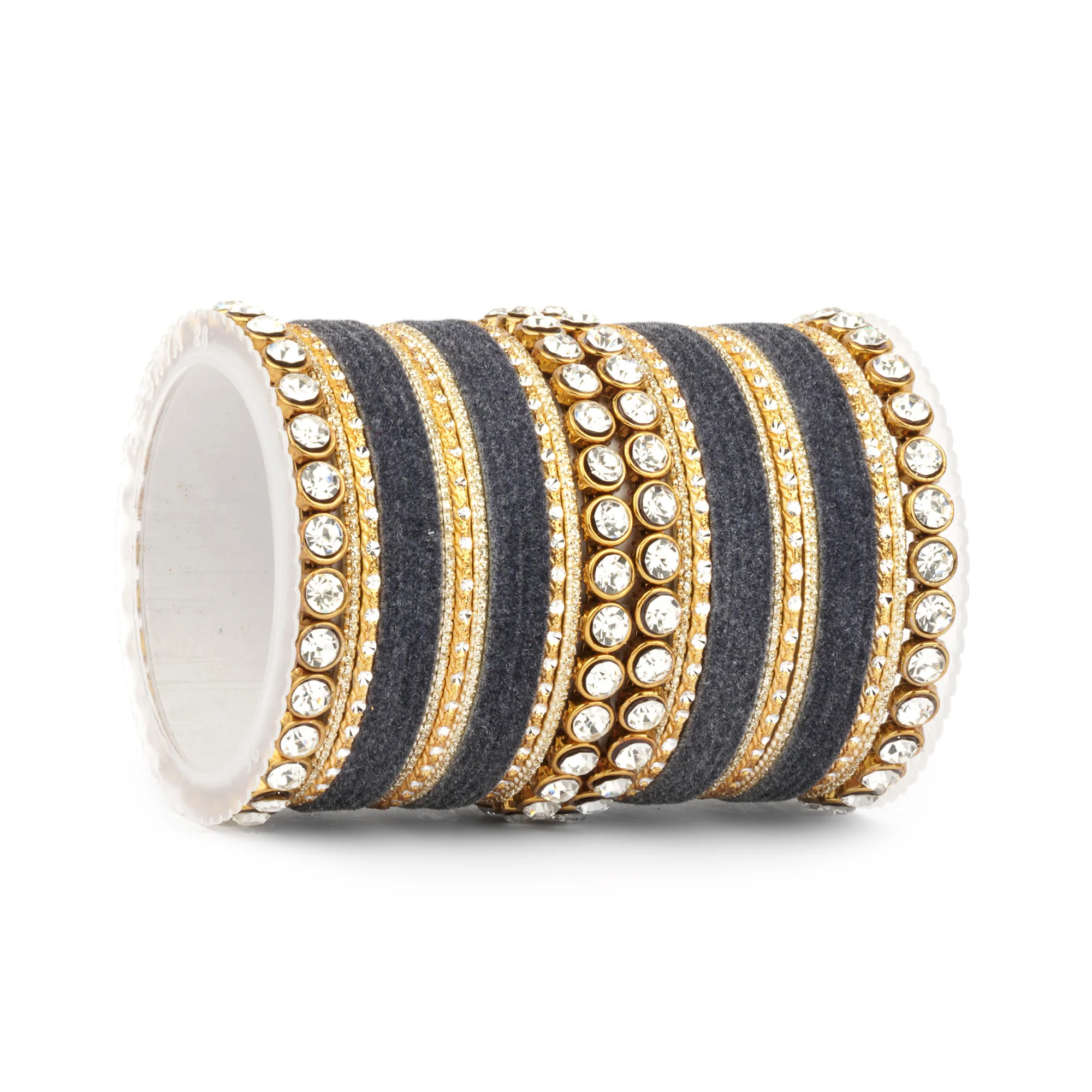 Traditional Velvet Bangle Set by Leshya with Stone Kadas for Women - Image 15