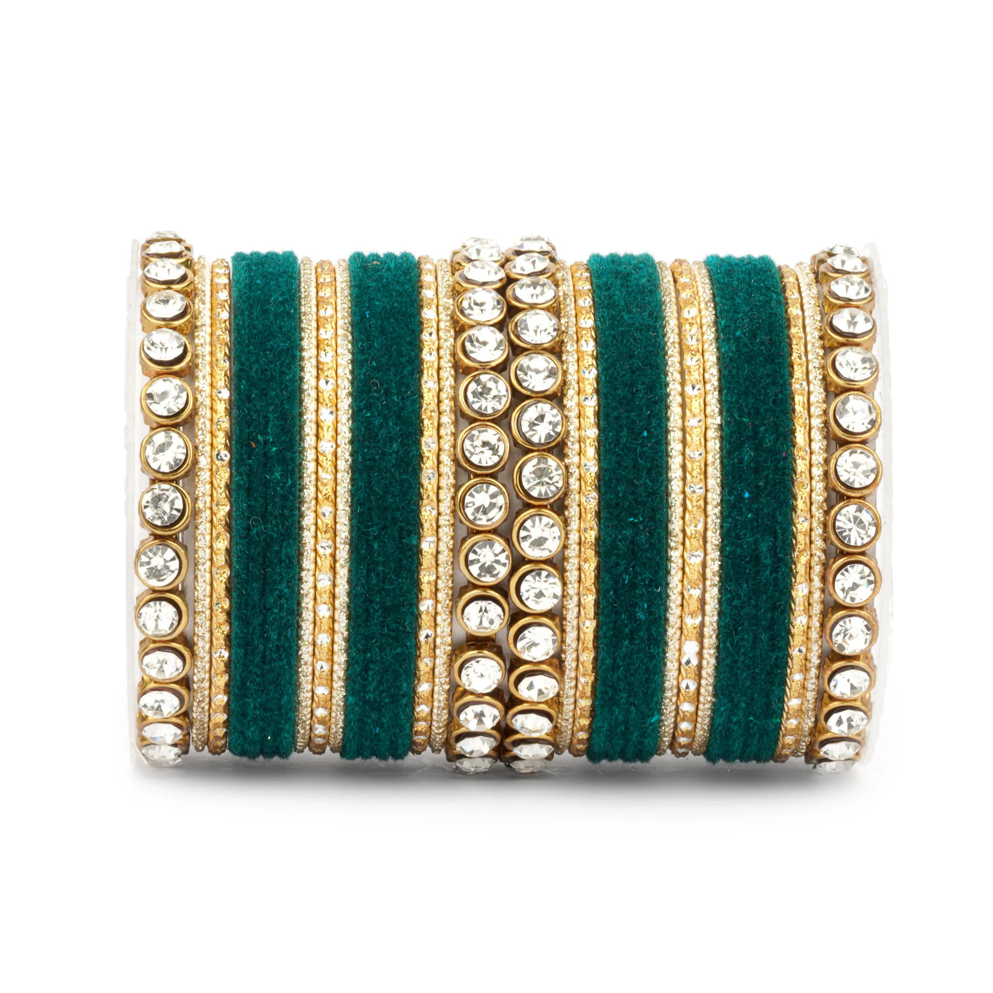 Traditional Velvet Bangle Set by Leshya with Stone Kadas for Women - Image 16