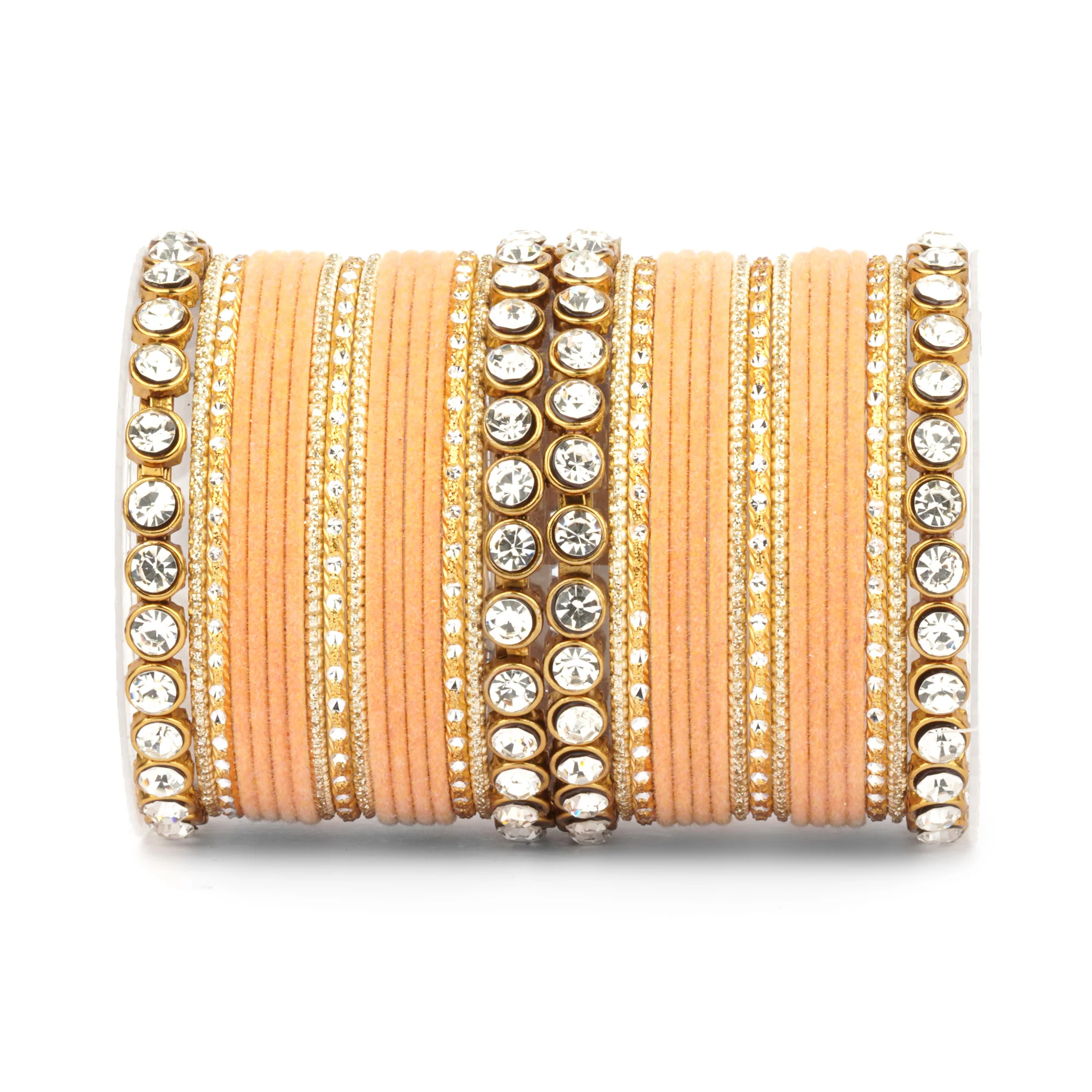 Traditional Velvet Bangle Set by Leshya with Stone Kadas for Women - Image 26