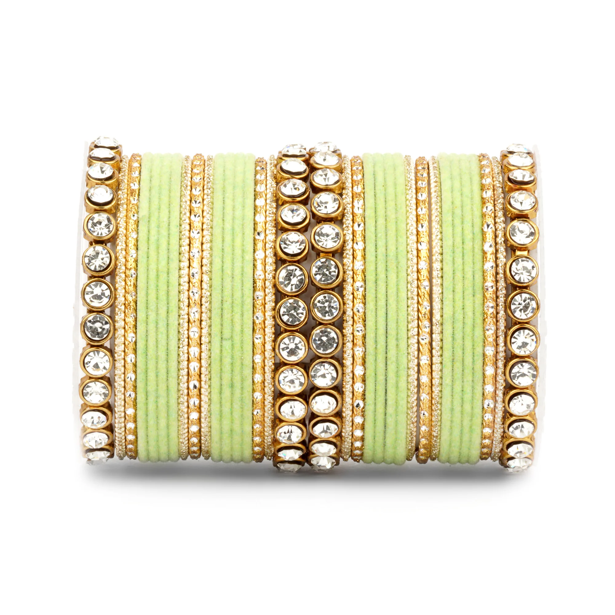 Traditional Velvet Bangle Set by Leshya with Stone Kadas for Women - Image 28