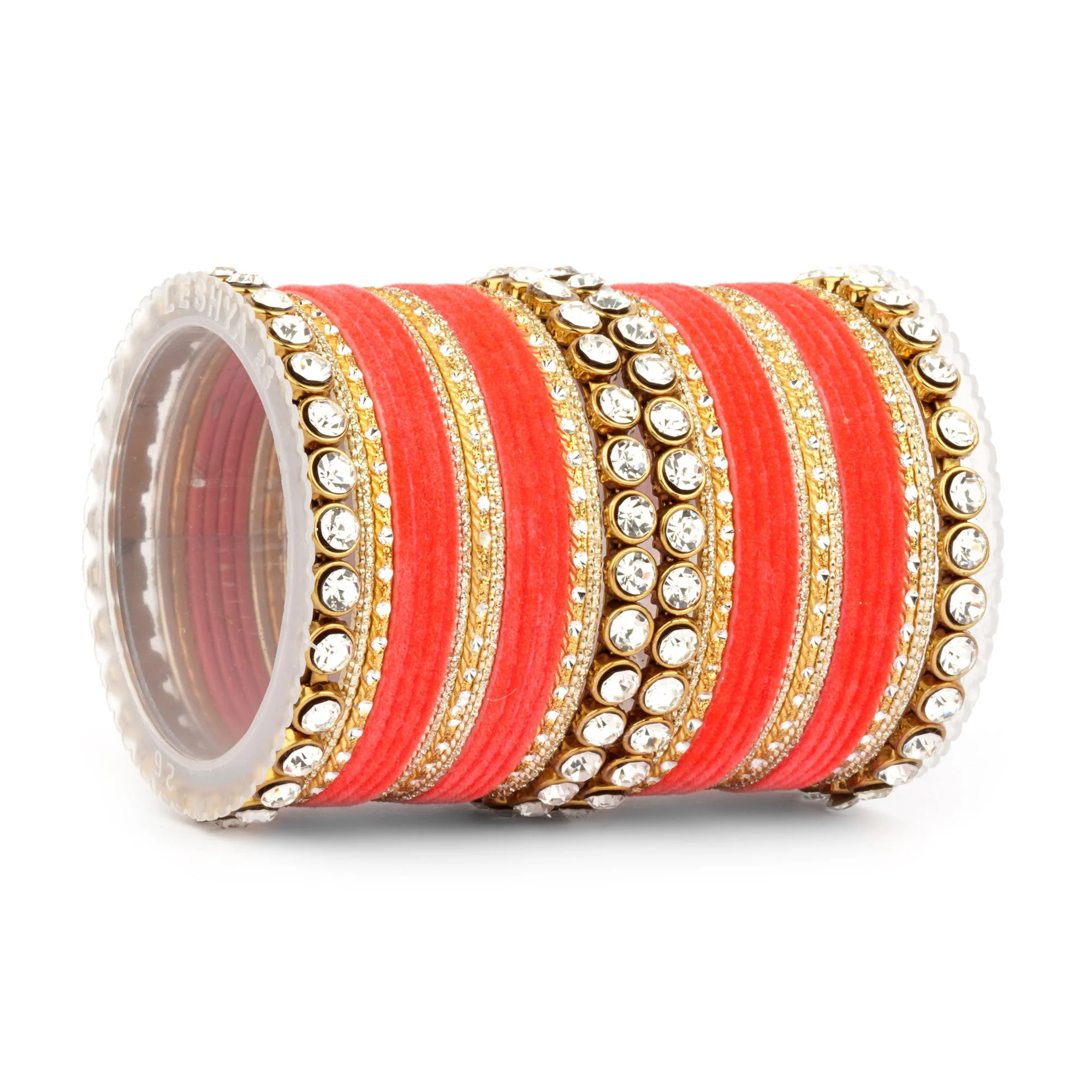 Traditional Velvet Bangle Set by Leshya with Stone Kadas for Women - Image 4