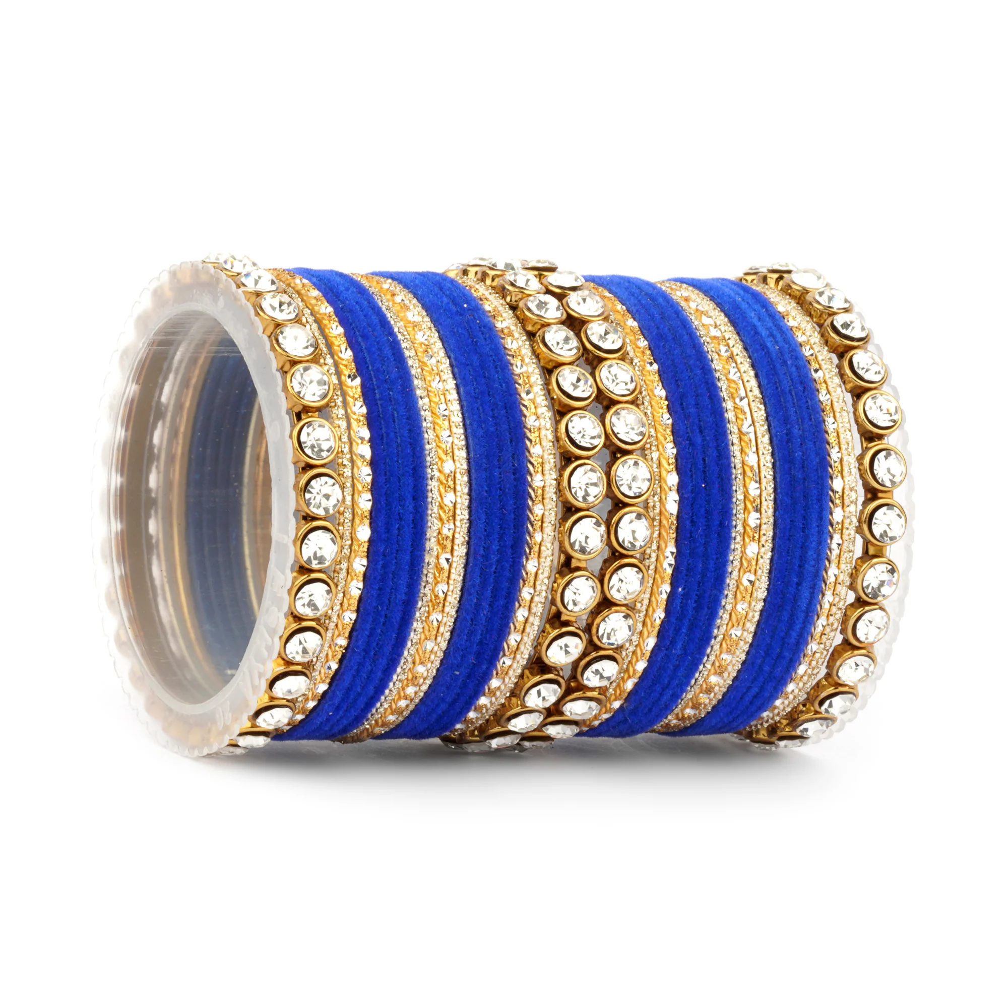 Traditional Velvet Bangle Set by Leshya with Stone Kadas for Women - Image 33
