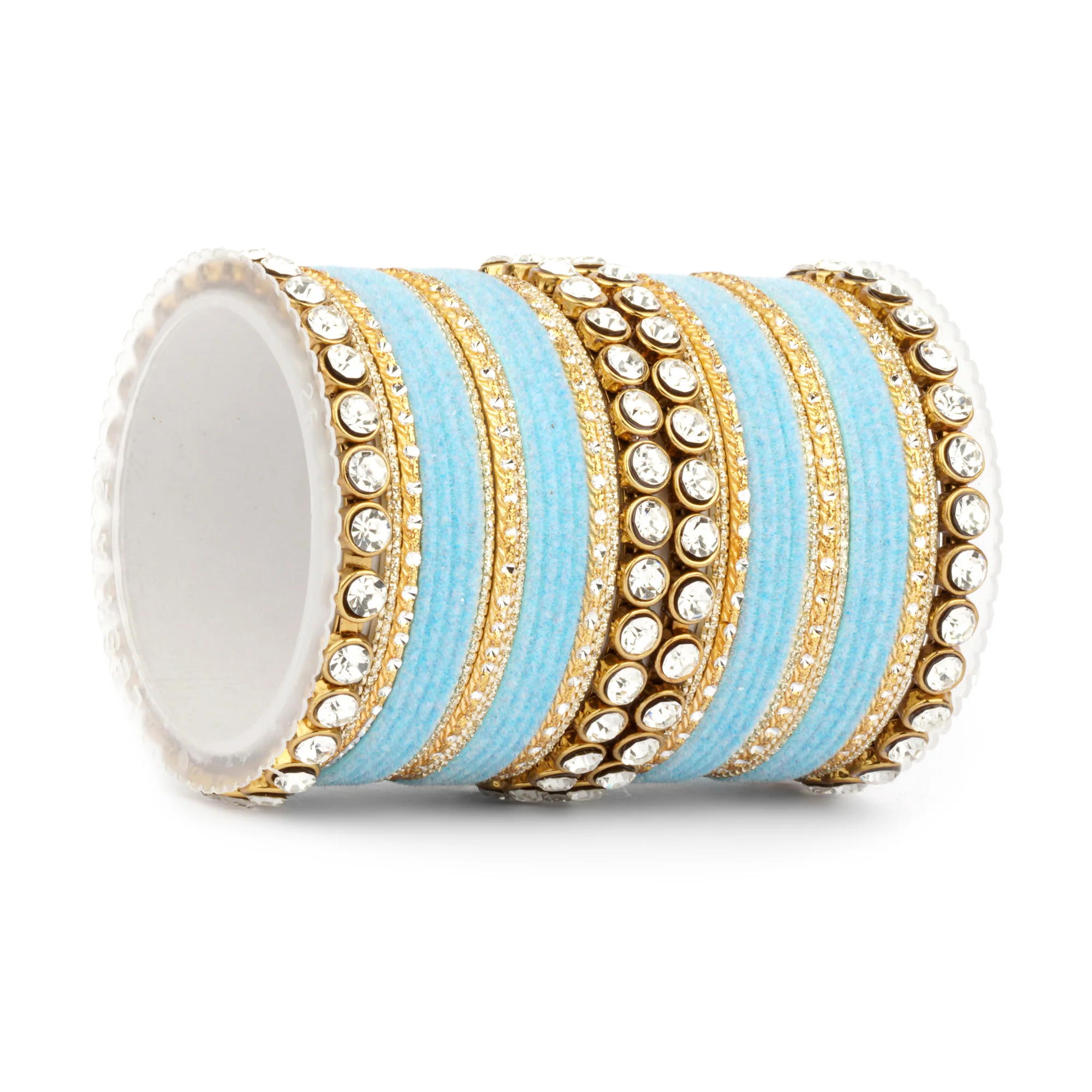 Traditional Velvet Bangle Set by Leshya with Stone Kadas for Women - Image 35